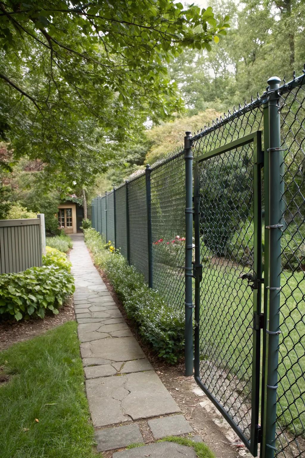 Privacy slats provide coverage and seclusion.