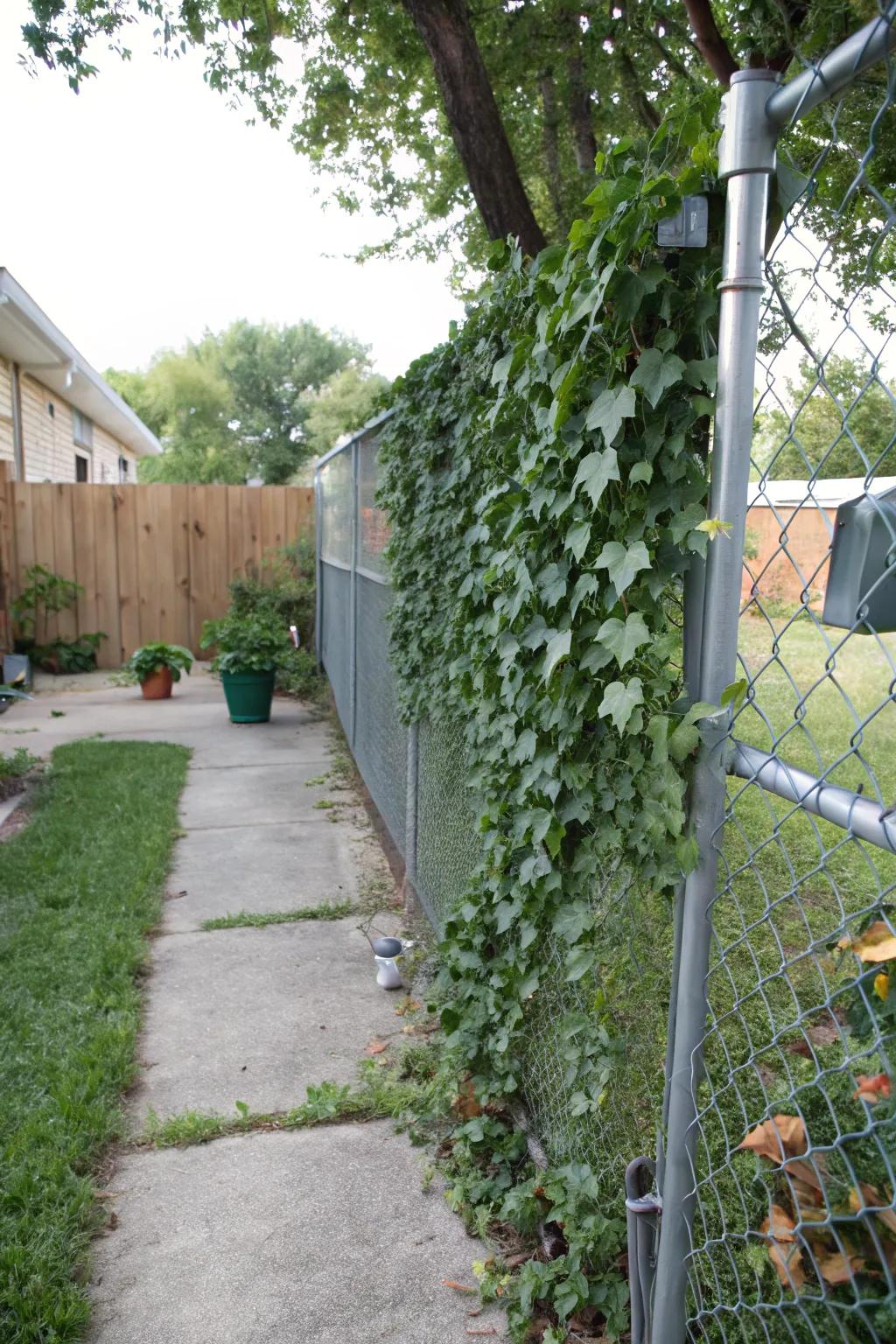 Faux ivy provides instant greenery and low maintenance.