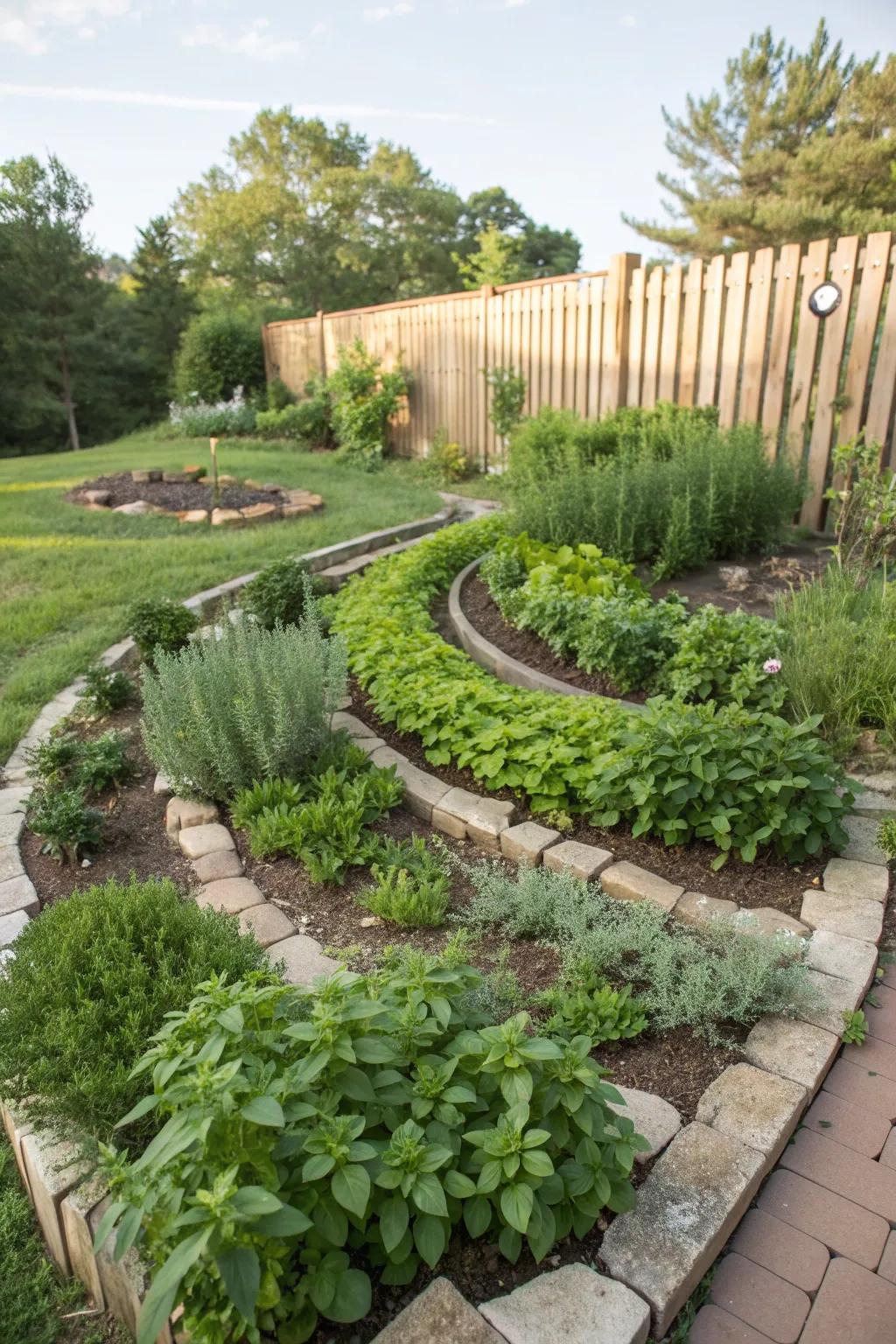 Herb spirals maximize growth space and add visual interest.