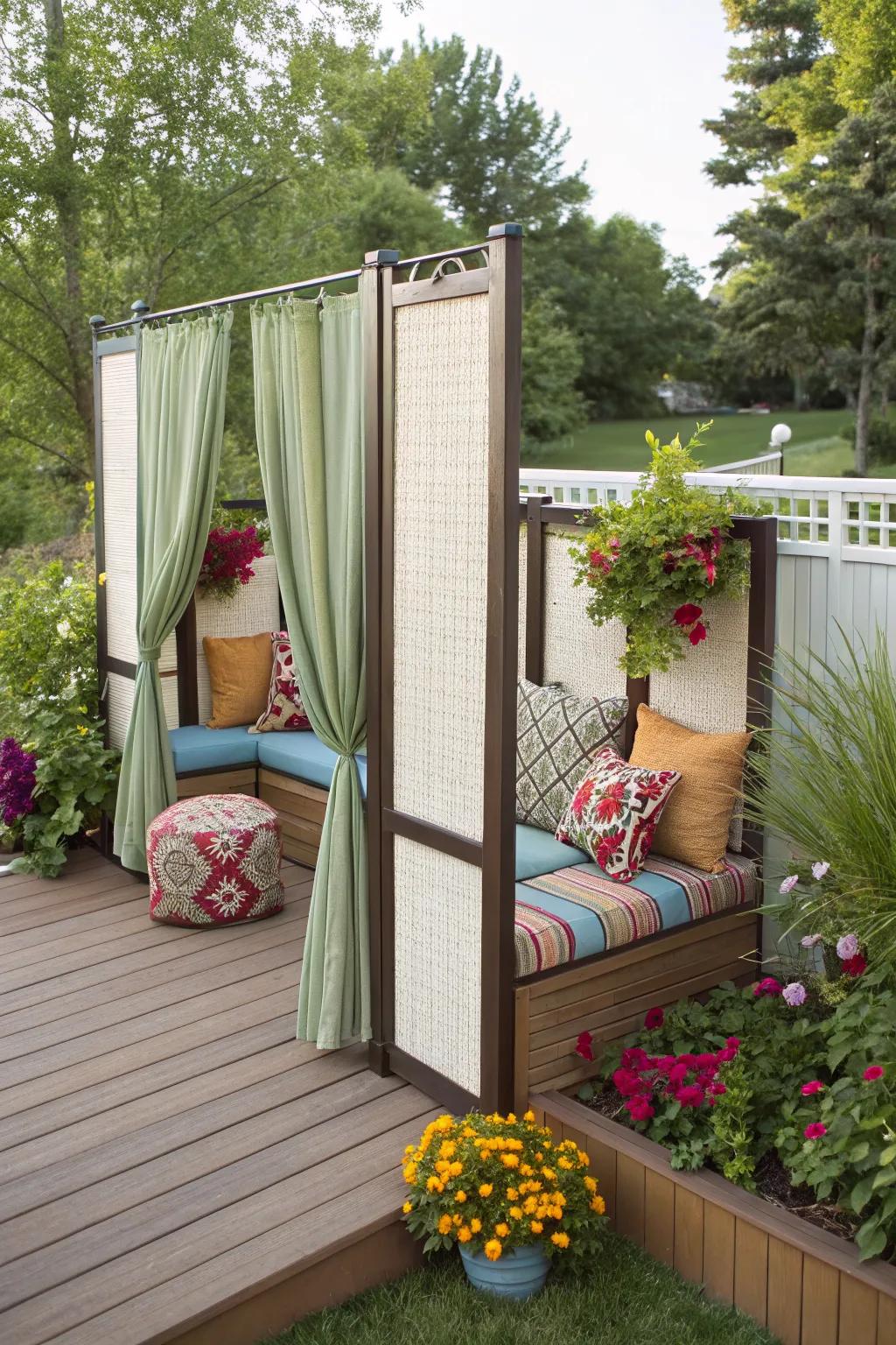 Freestanding panels offer a flexible and non-permanent privacy option.