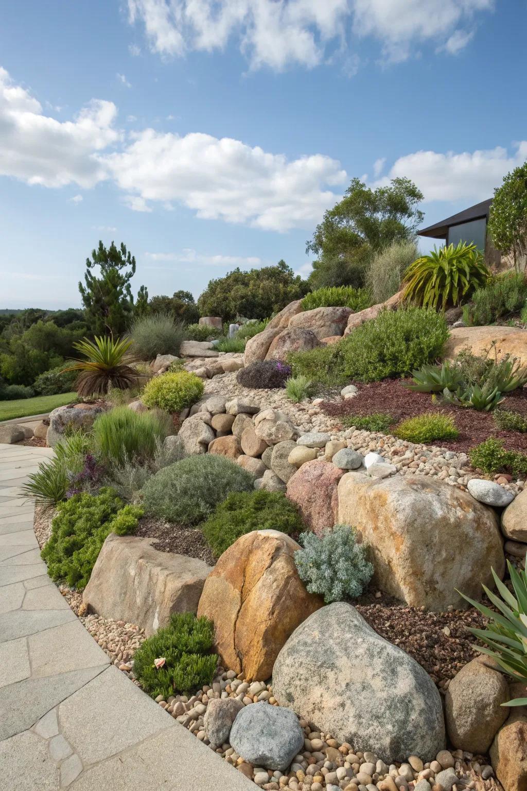 Rock gardens offer a stunning yet simple maintenance solution.