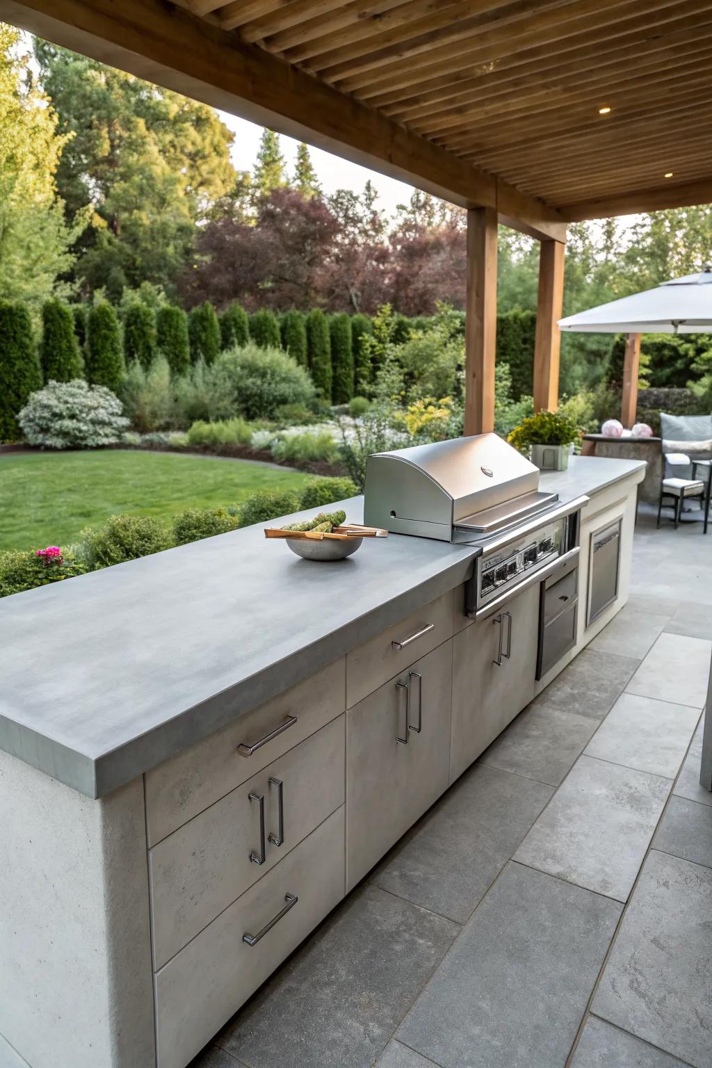 Cast in place concrete countertops offer full customization and sleek design.