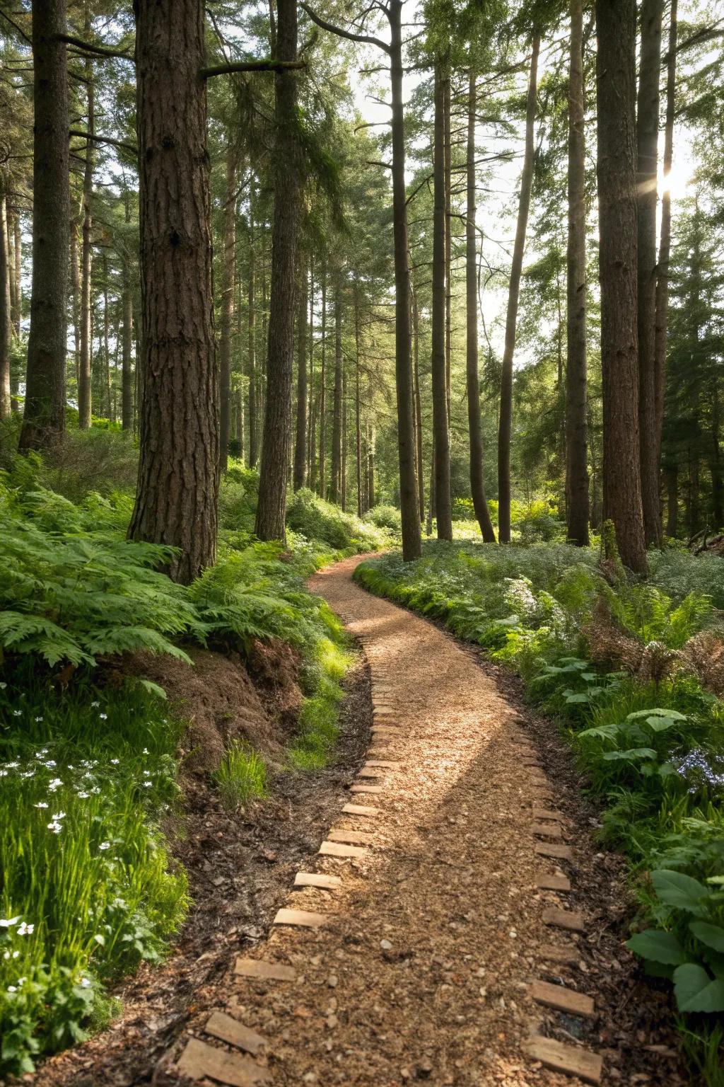 Bark chip paths offer a rustic and natural garden path solution.