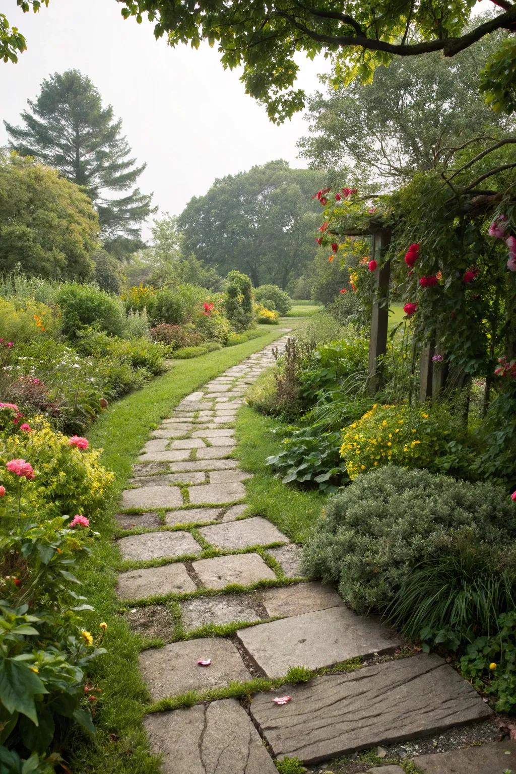 A random stone path adds charm and character to your garden.