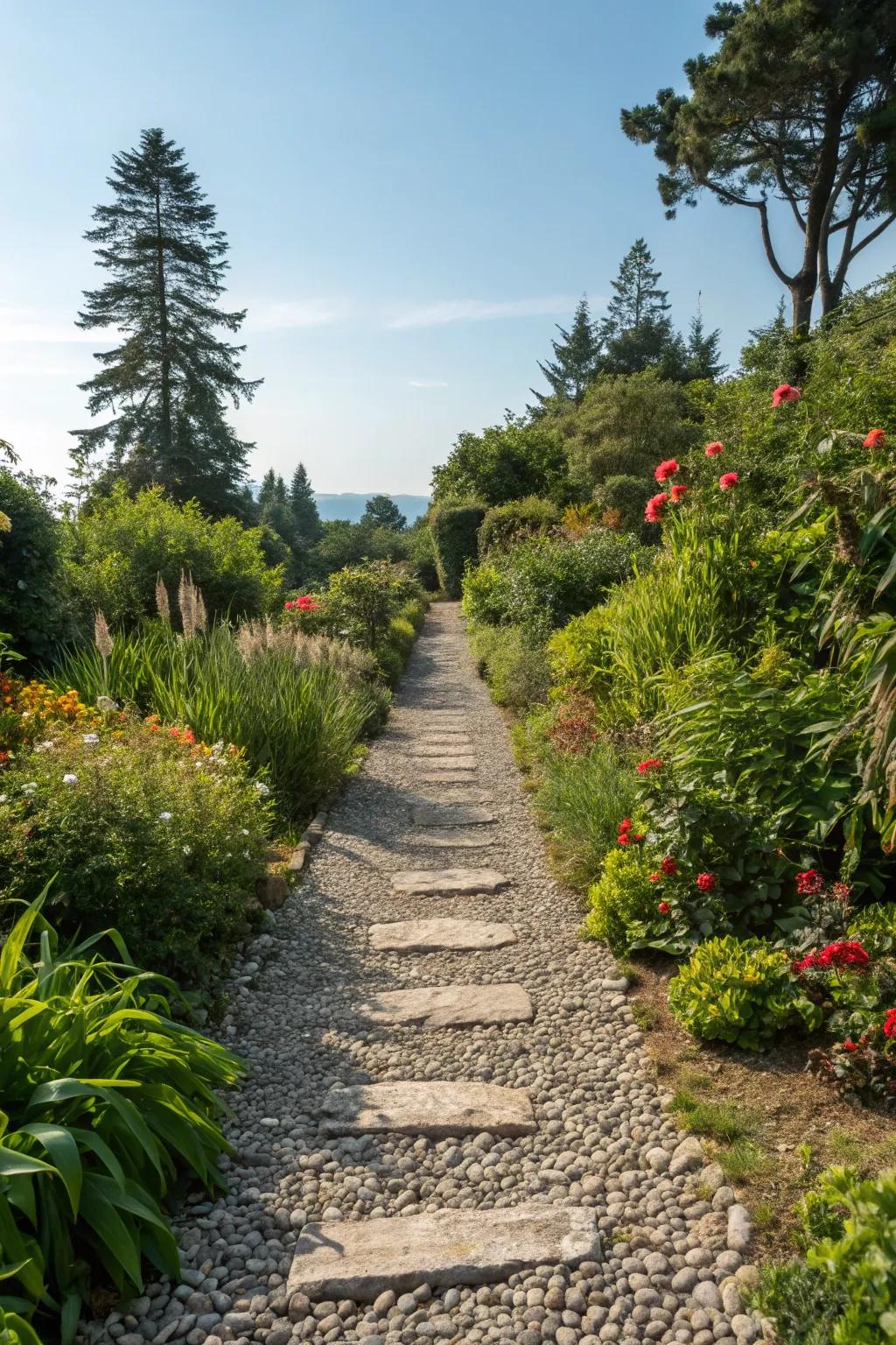 Add charm with simple pebble pathways.