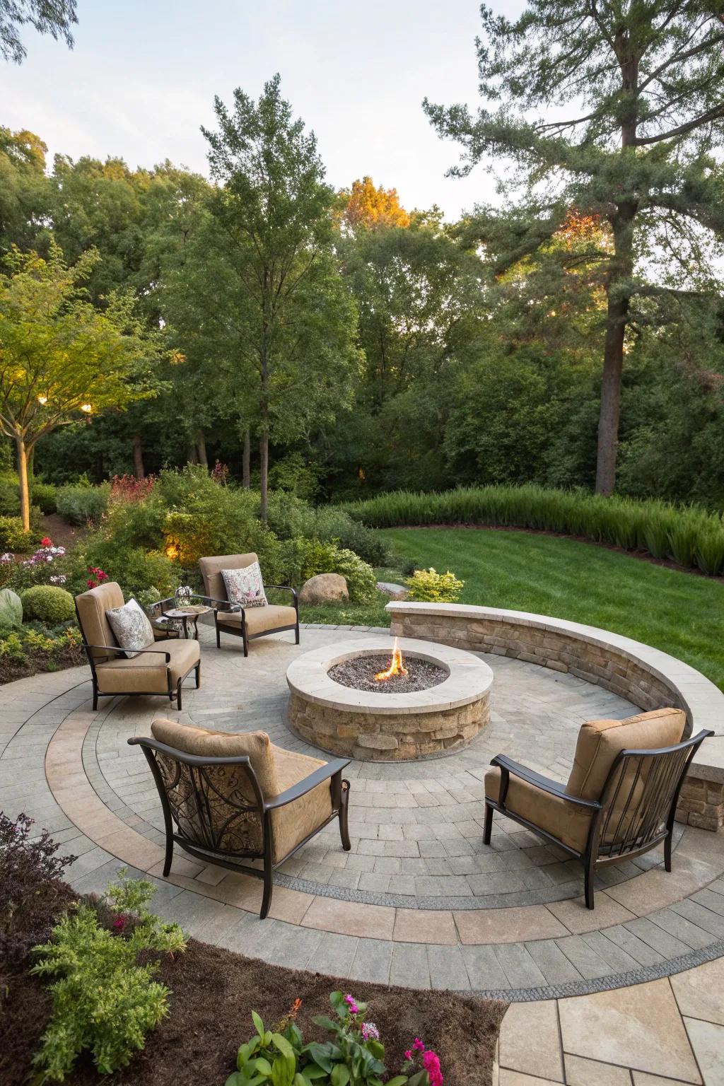 A cozy fire pit circle perfect for gatherings.