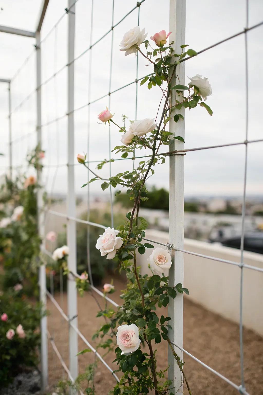 Let your roses shine with a minimalist wire trellis.