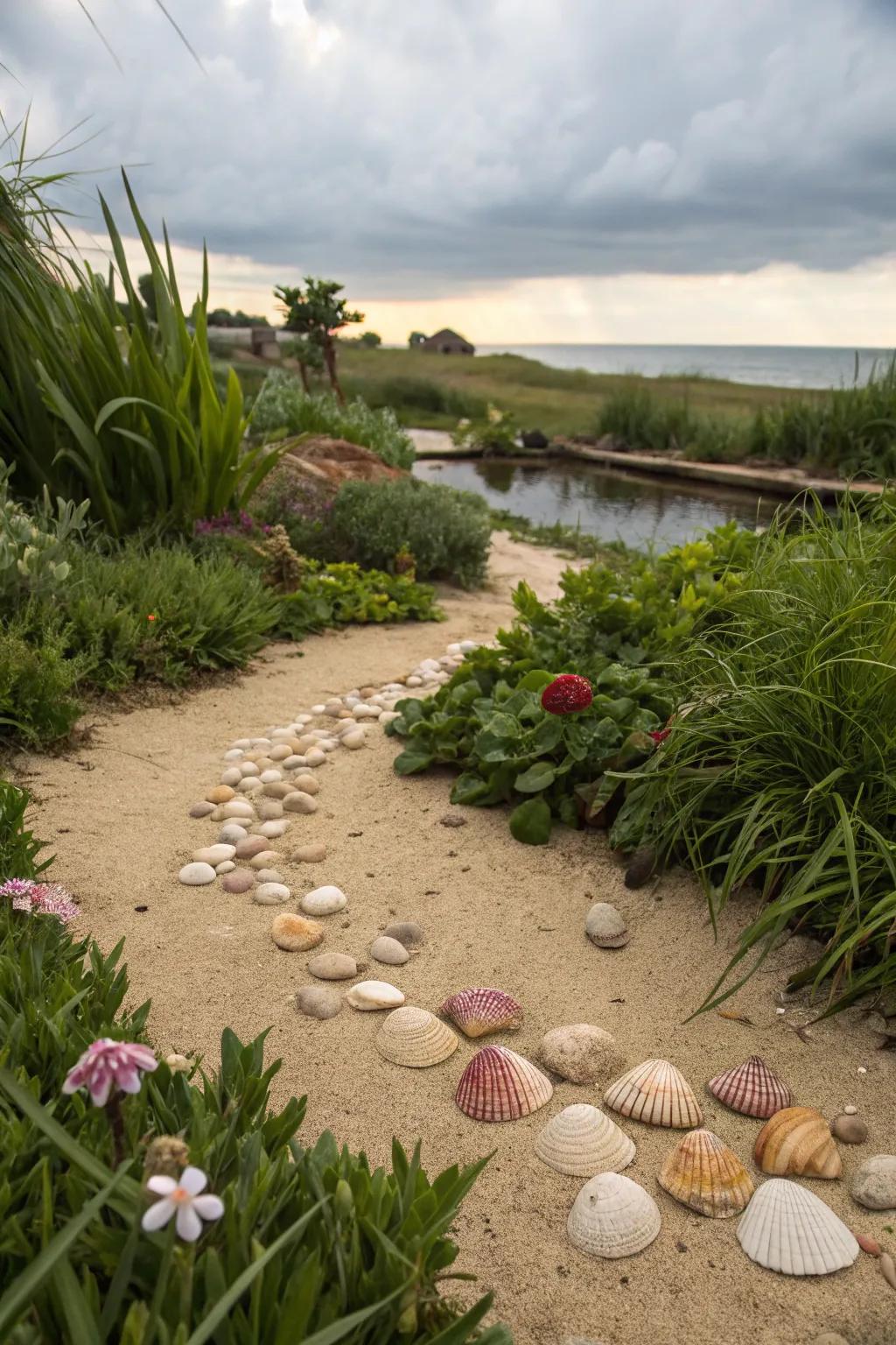 Seashells add a whimsical beach touch to your garden.