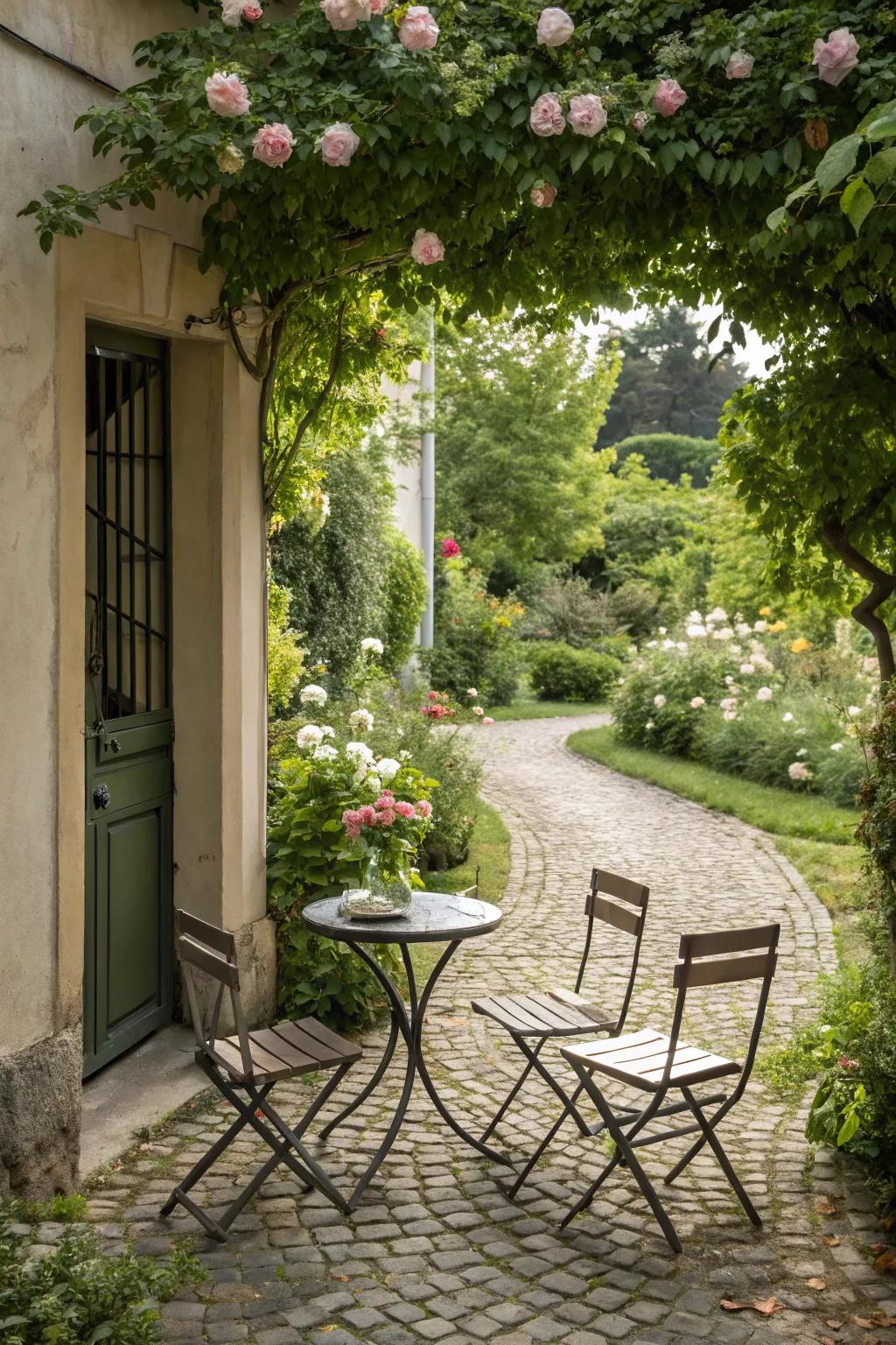 A quaint cobblestone seating area.