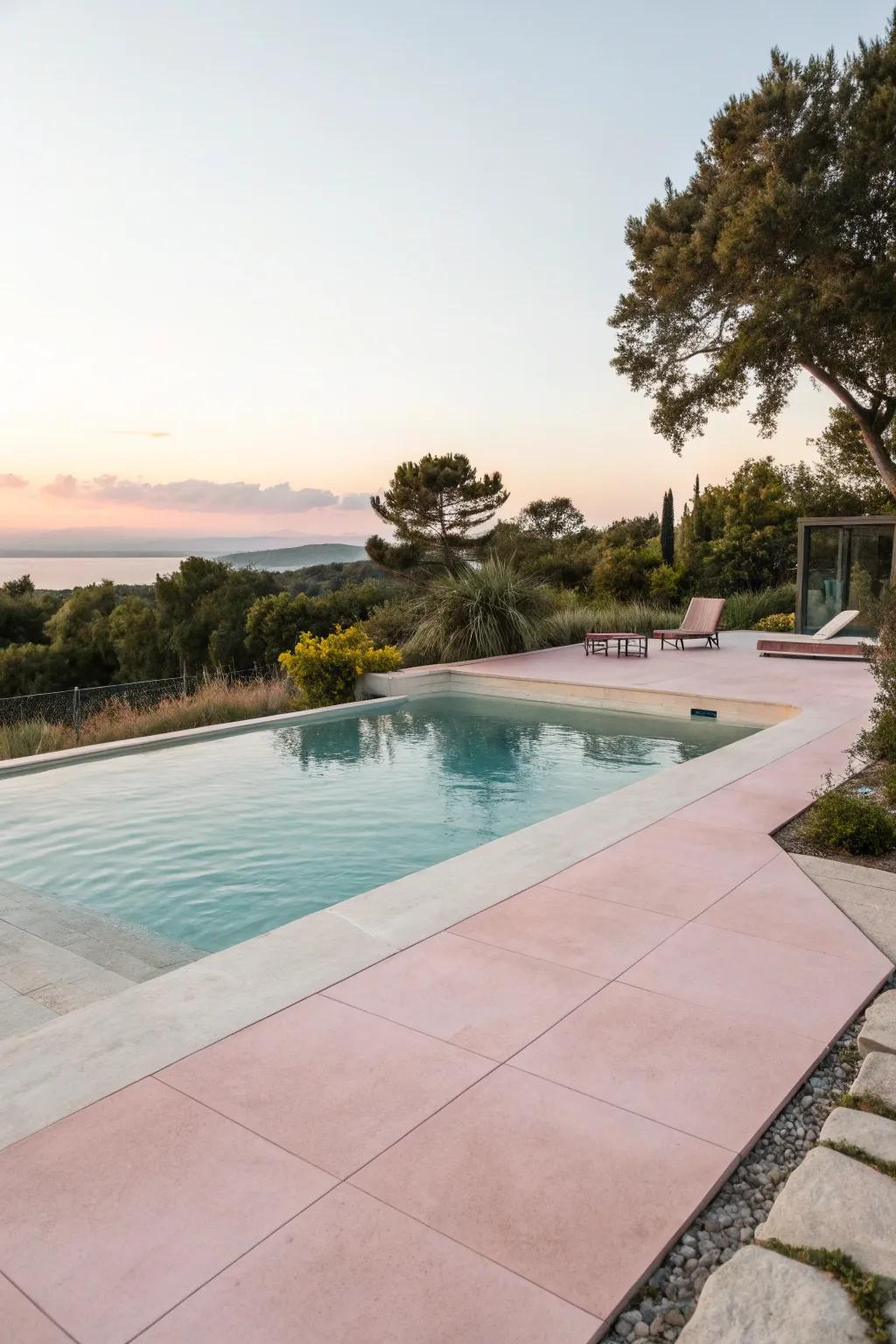 Pastel colors create a soothing and dreamy pool environment.