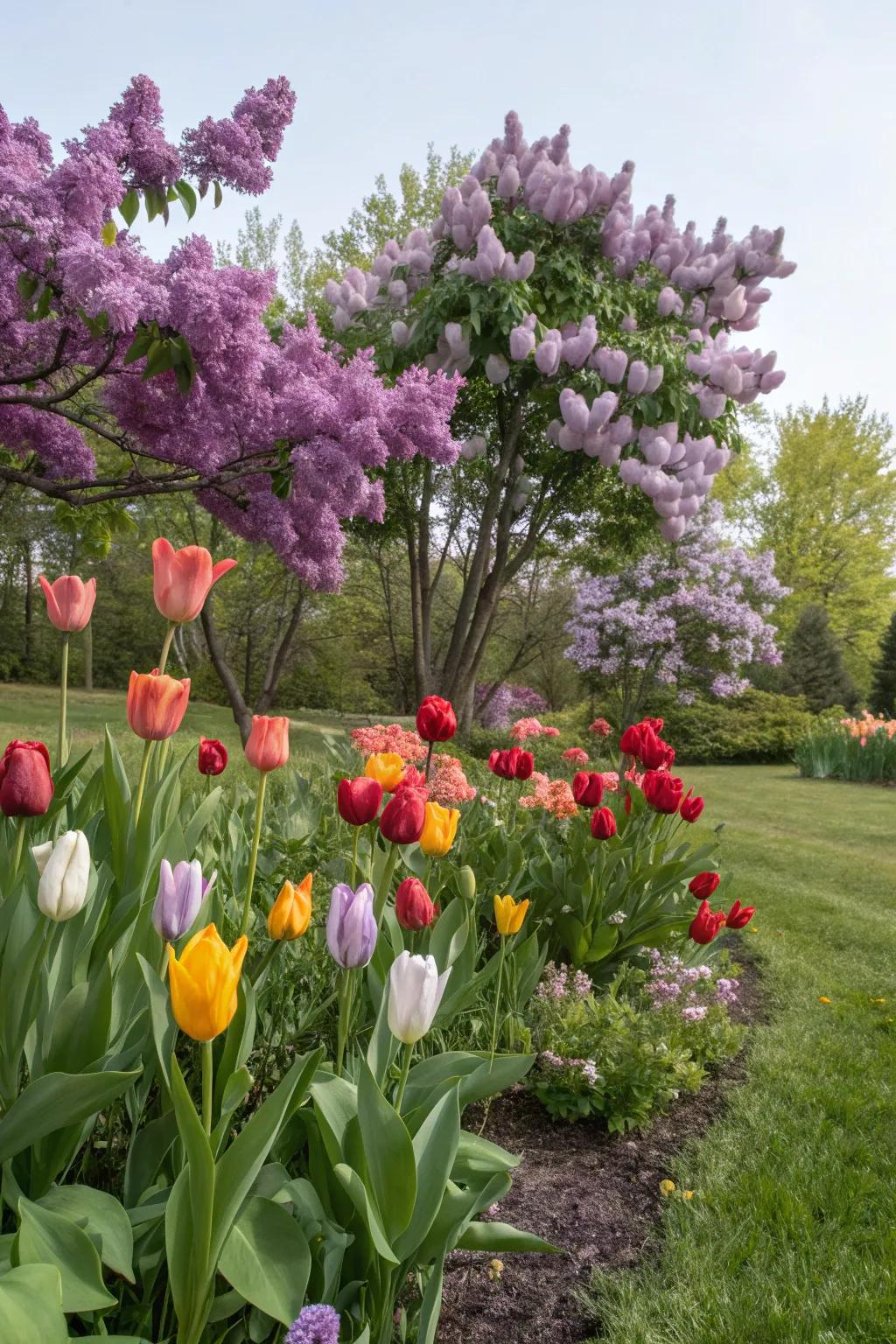 Tulips provide an early splash of color before lilacs bloom.