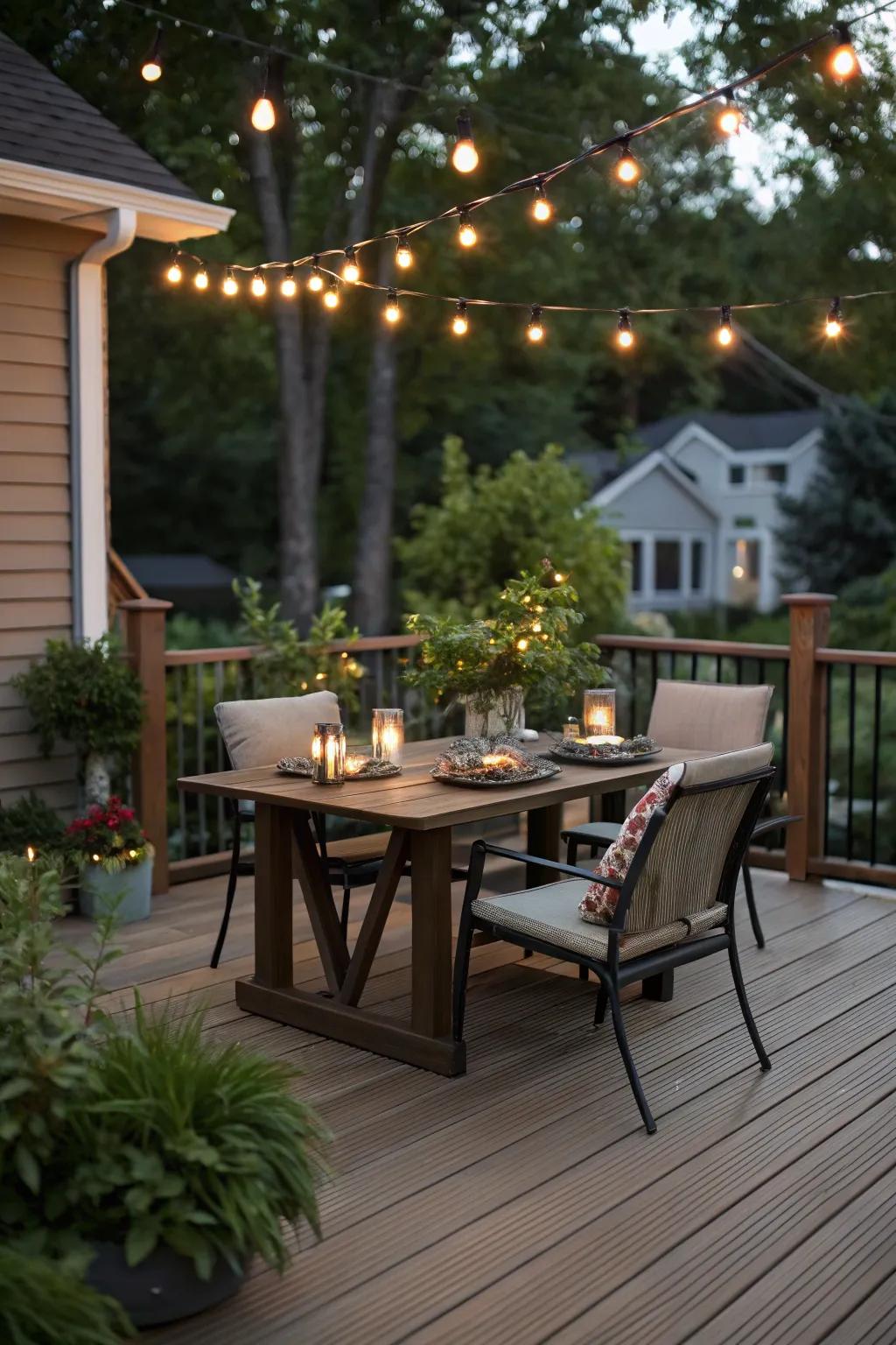 A dedicated dining area makes outdoor meals a delight.