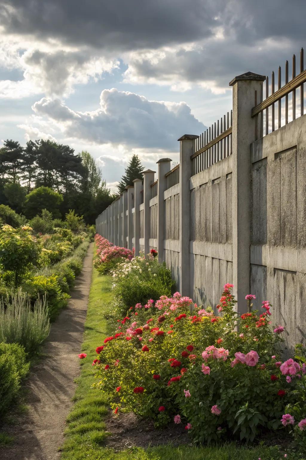 Varying heights create interest in this concrete fence design.