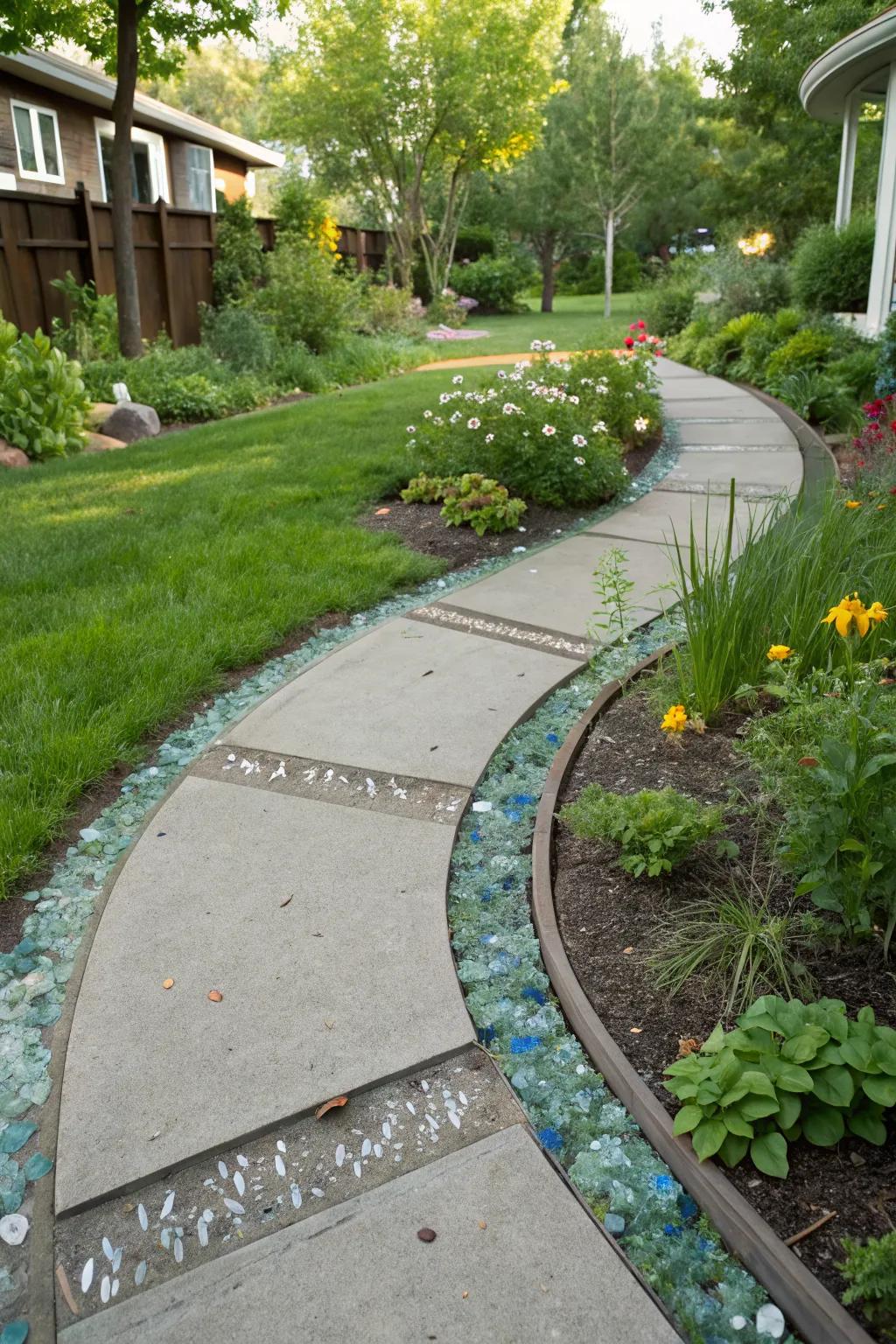 Use recycled materials for eco-friendly and unique concrete edging.