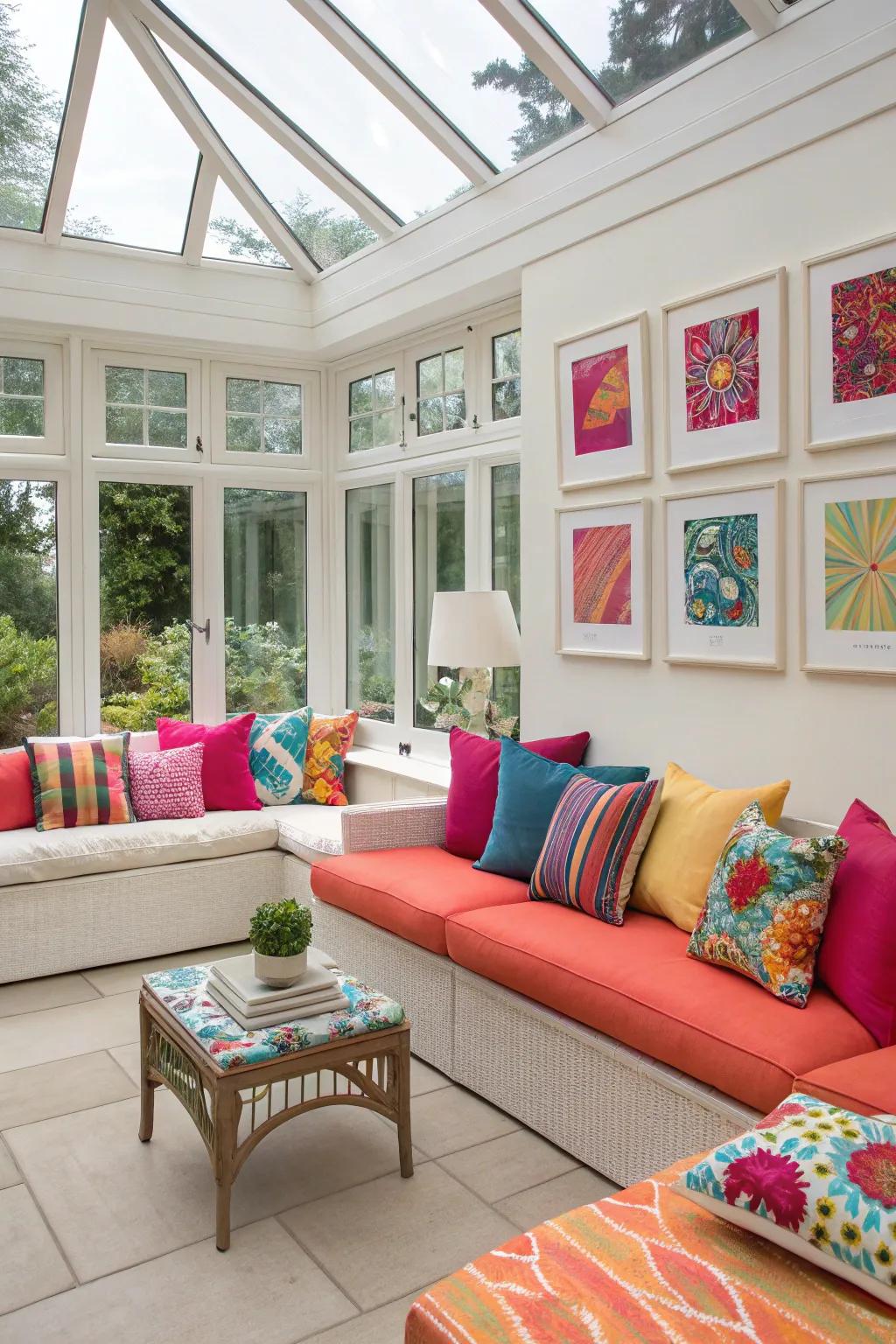 Bold accents adding vibrancy to the conservatory decor.