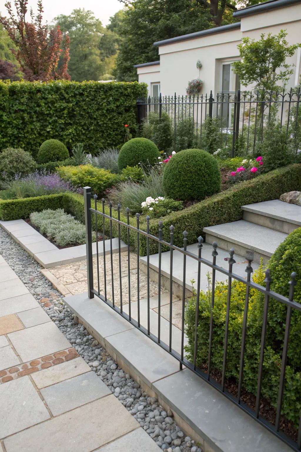 Minimalist metal fences offer clean, modern lines.