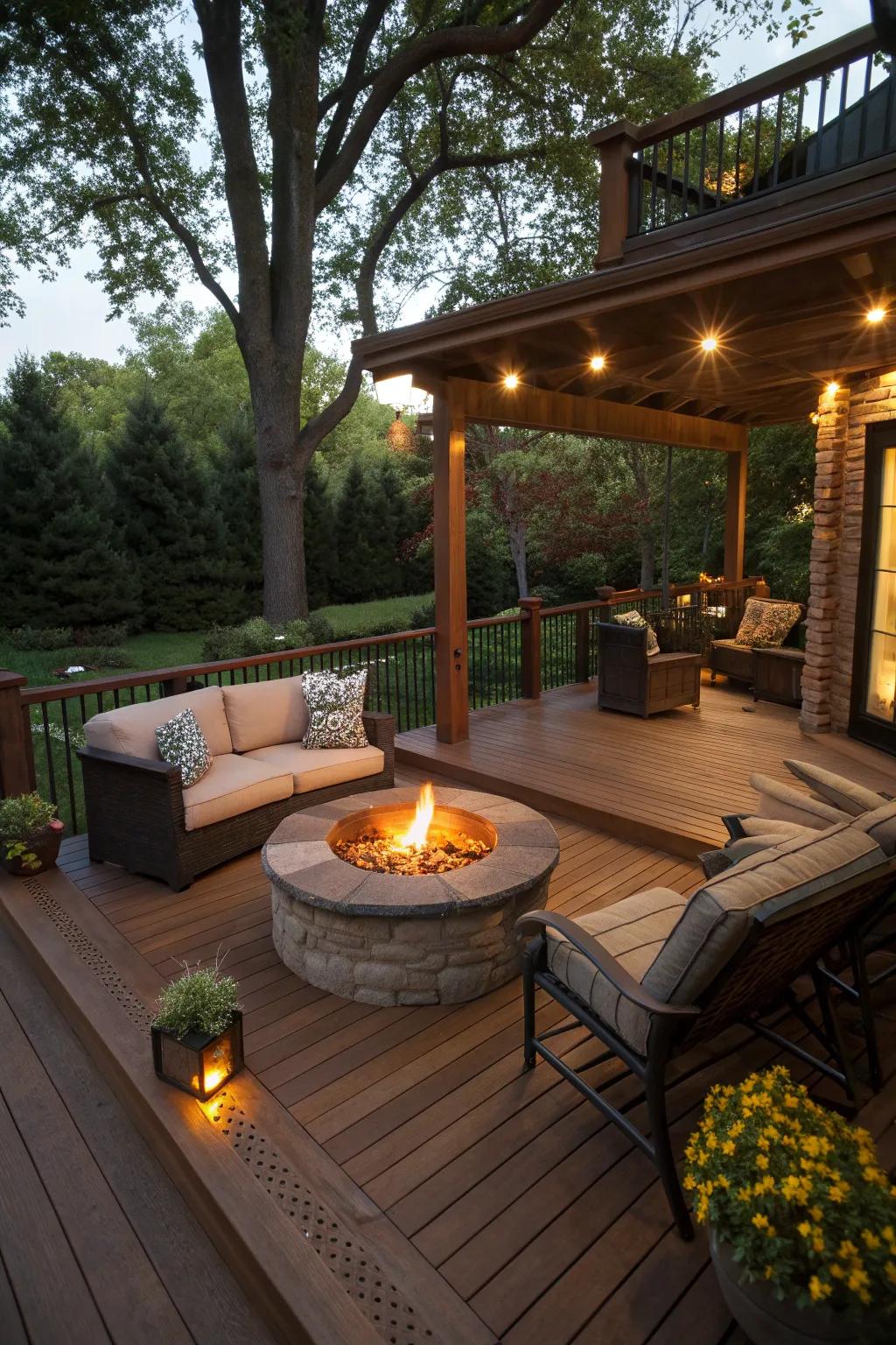 A fire pit brings warmth and ambiance to your deck.
