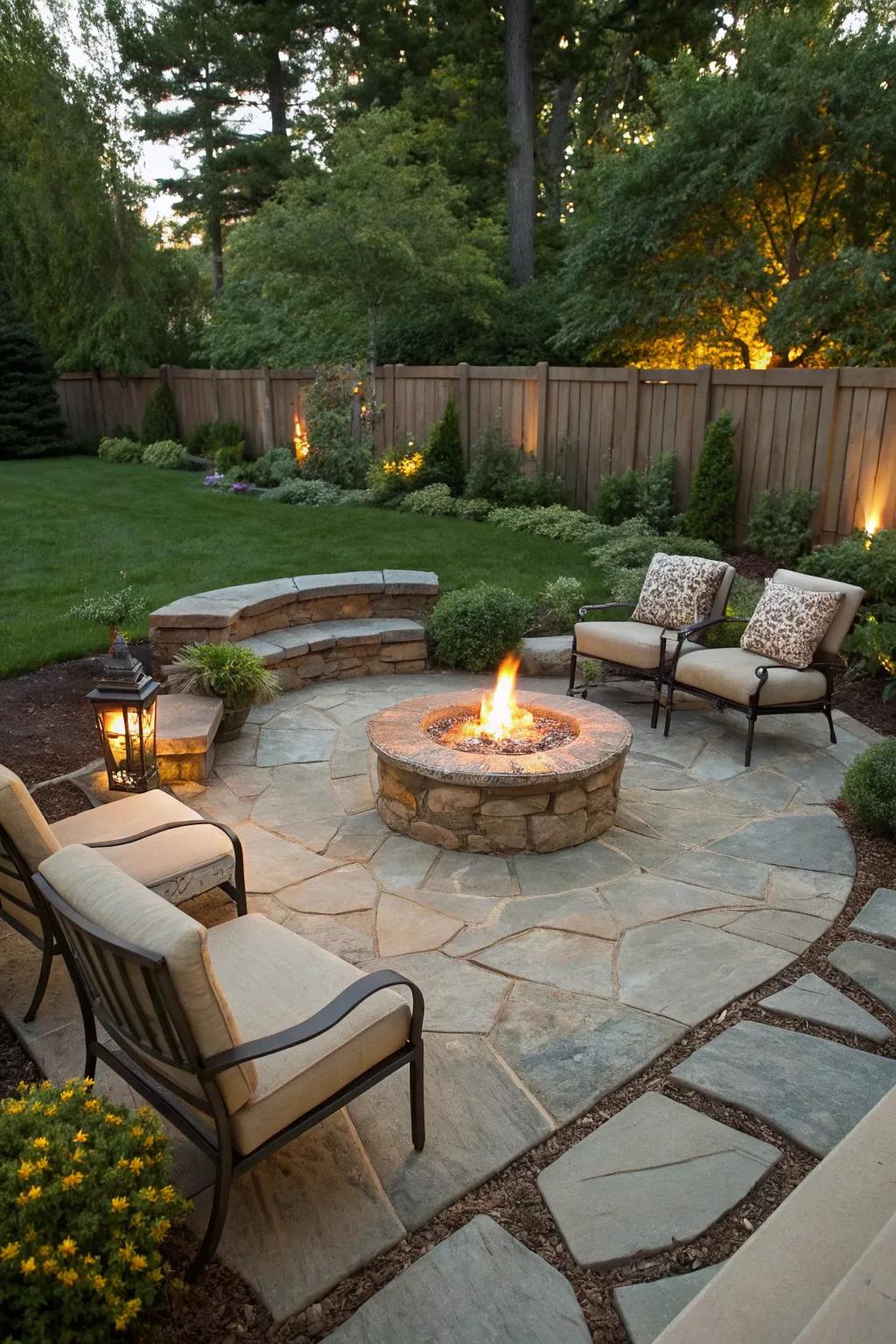 Flagstone adds timeless elegance to a fire pit area.