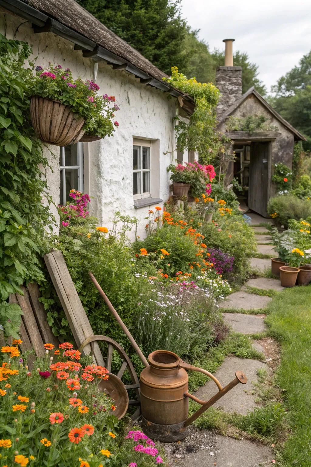 Cottage charm brings warmth and coziness to this garden corner.