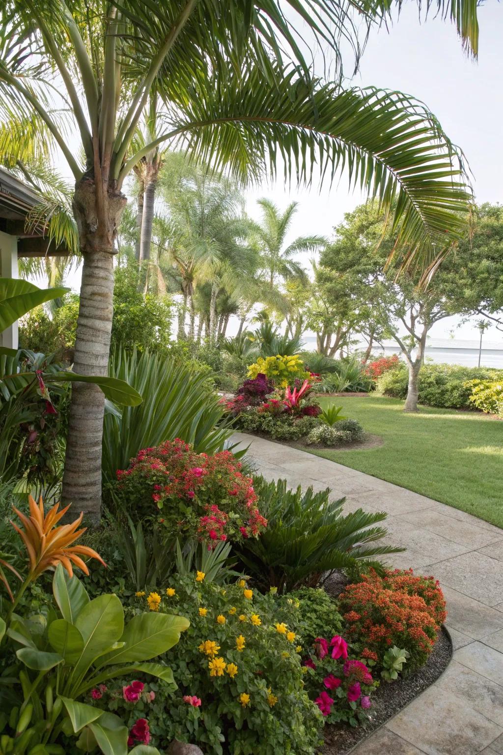 Tropical plants create an exotic escape in garden corners.