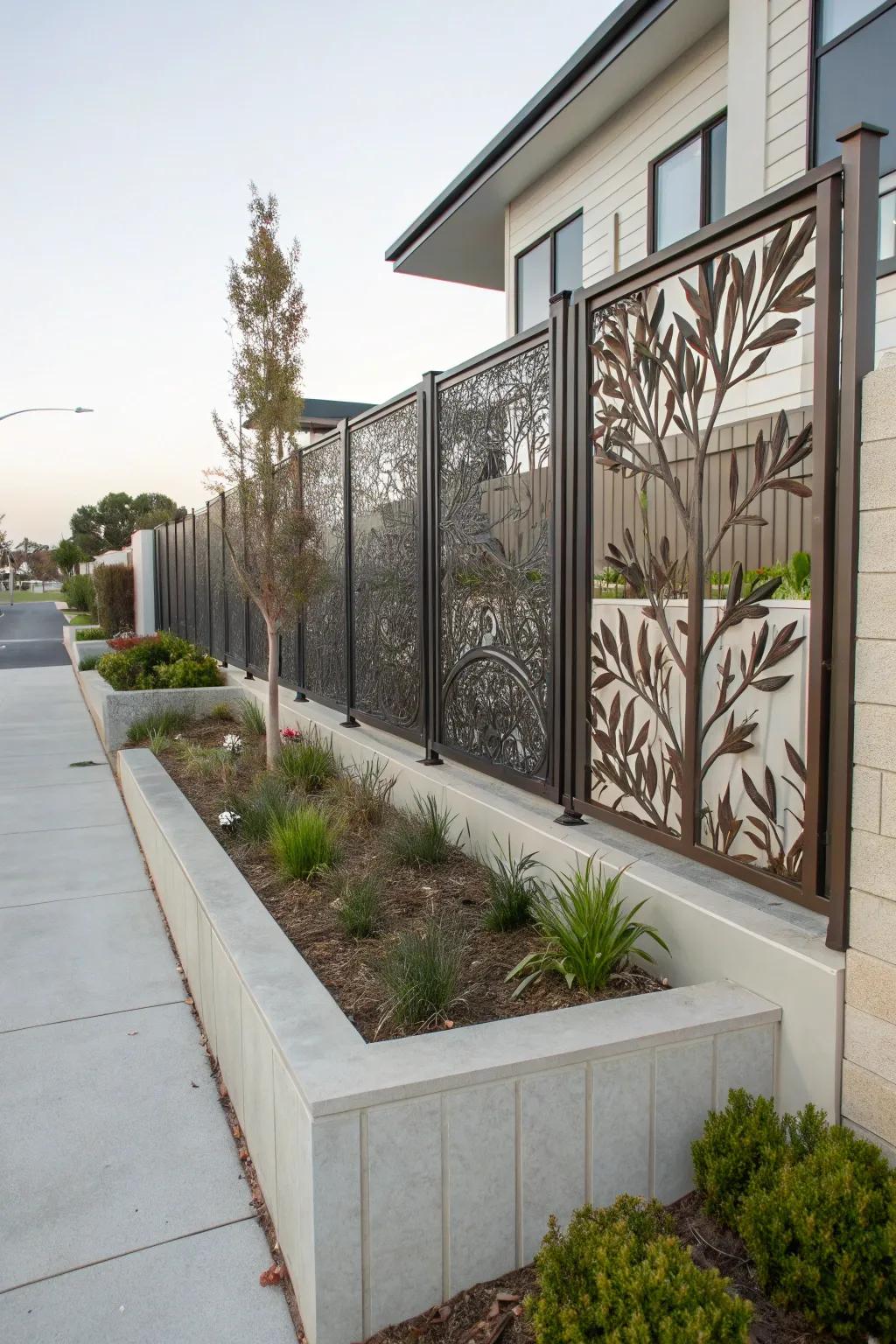 Sculptural fences add artistic flair to any corner lot.