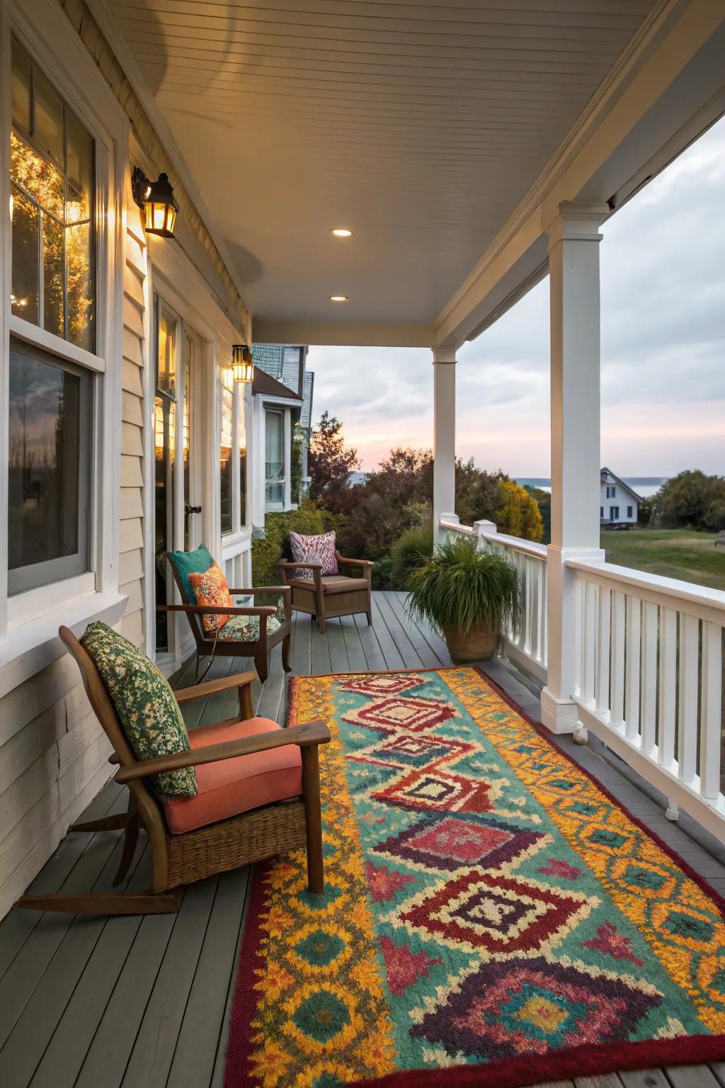 An outdoor rug adds comfort and style to your porch.