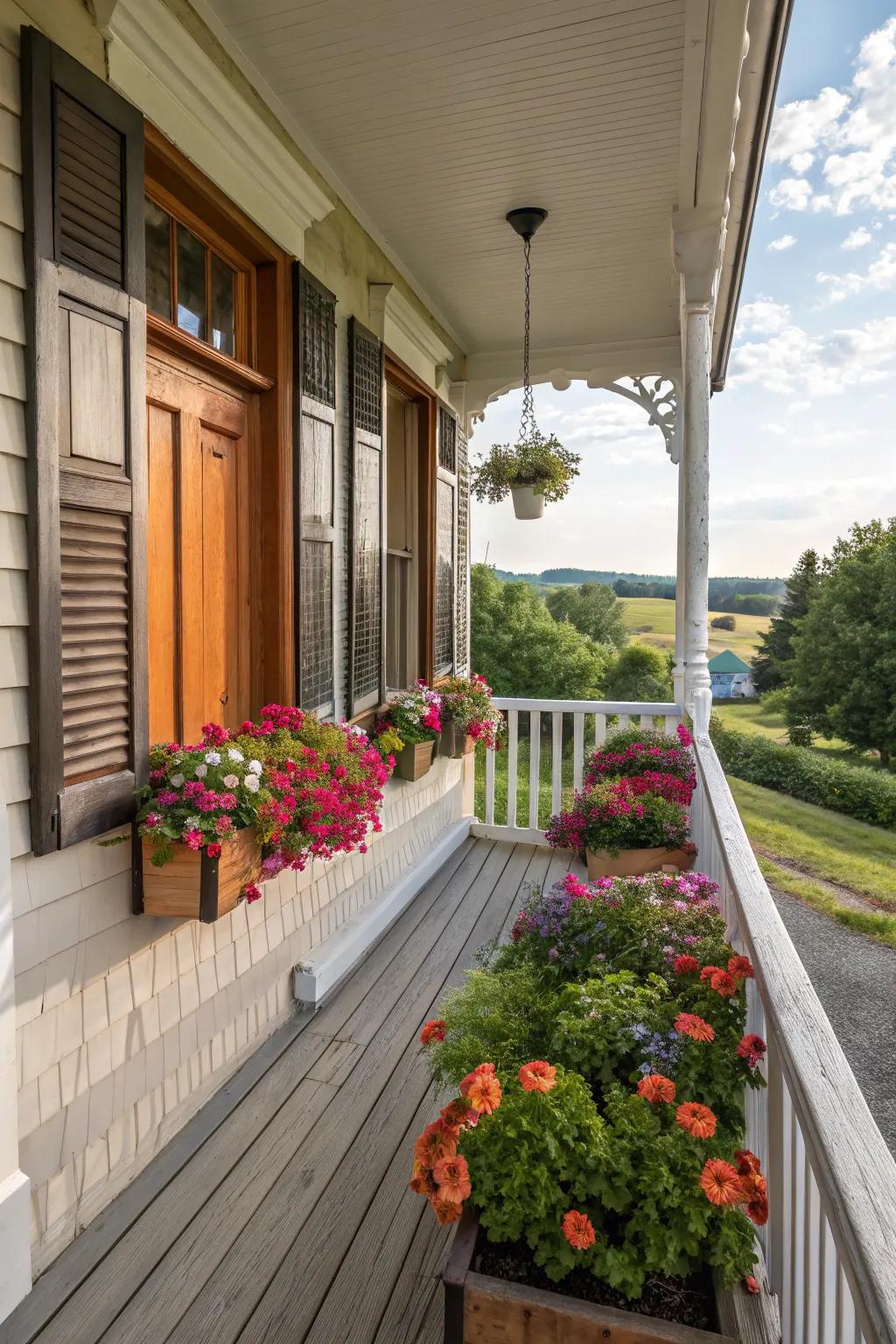 Planter box railings bring greenery and color to your porch.