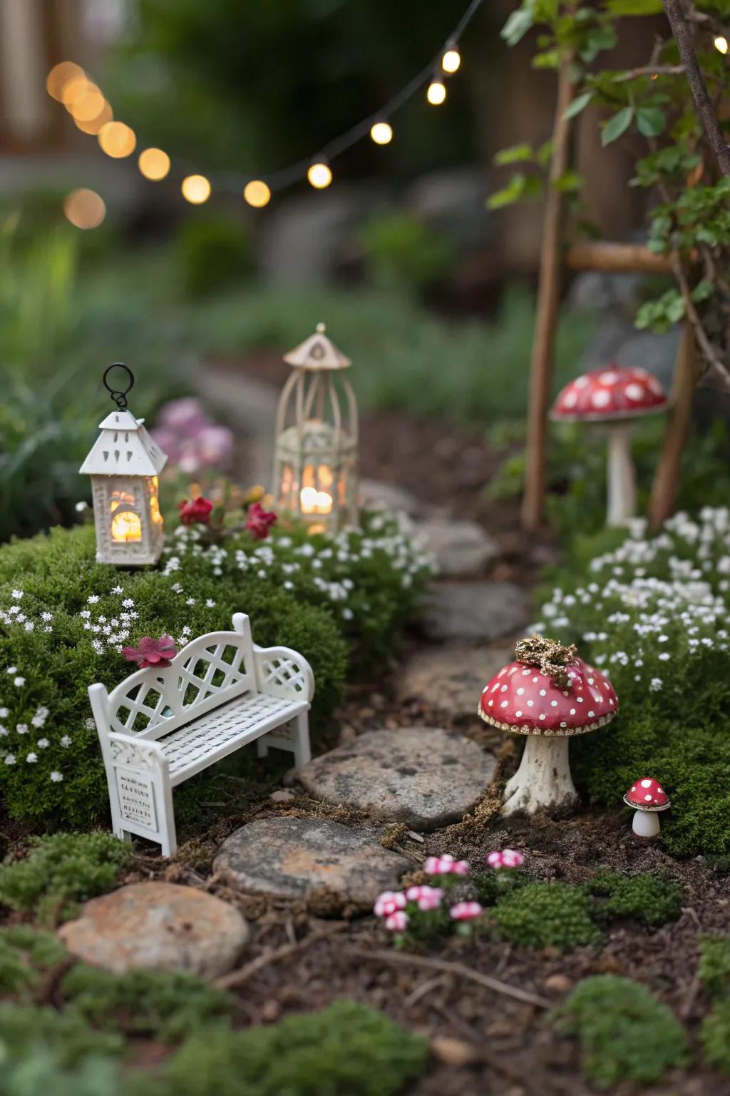 A fairy garden adds a touch of magic and whimsy.