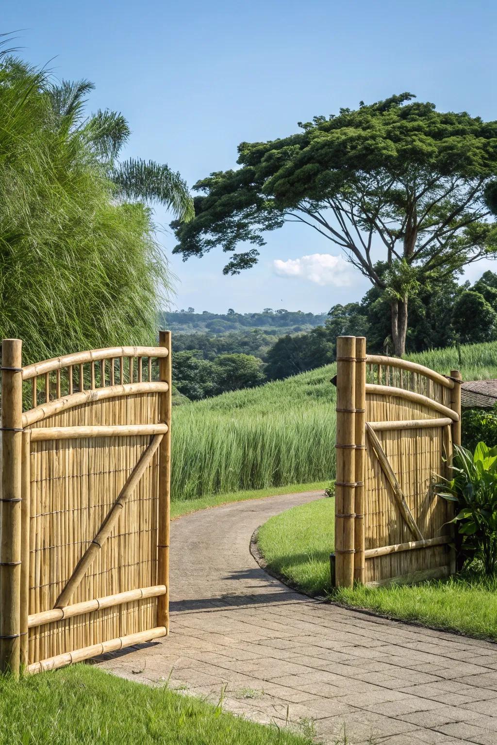 An eco-friendly bamboo gate blending with nature.
