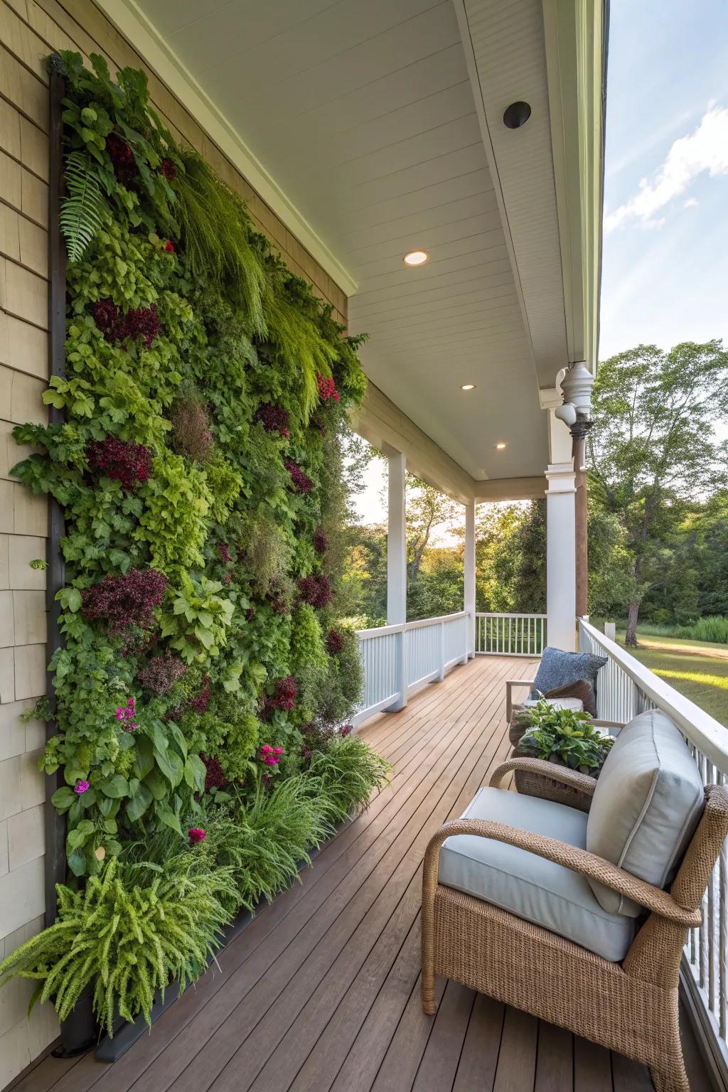 A vertical garden transforms a wall into living artwork.