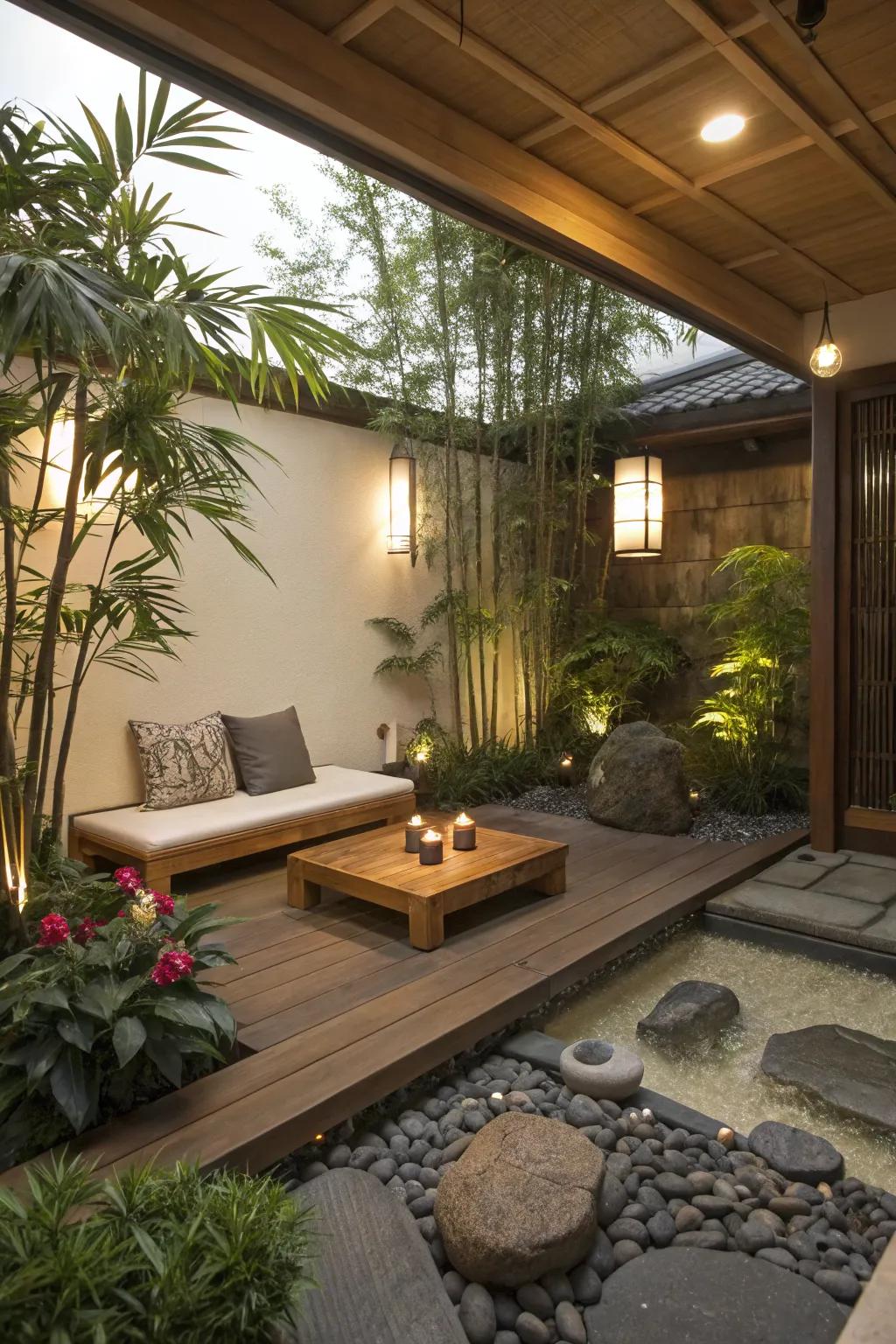 A Zen retreat provides a peaceful sanctuary on the lanai.