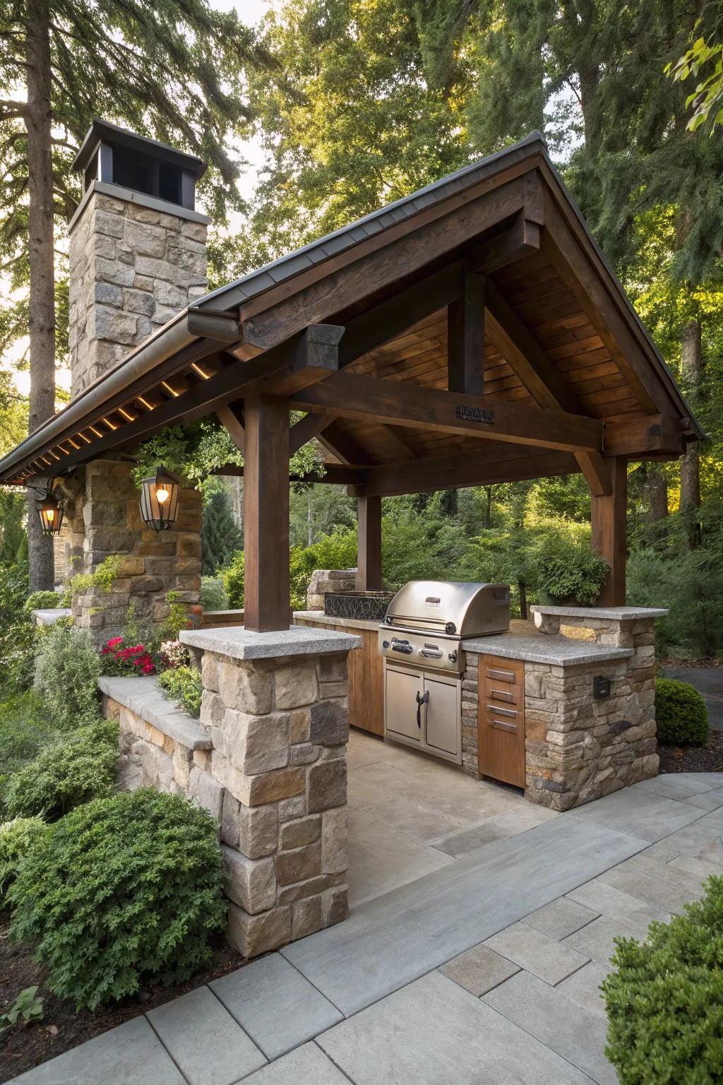 A nature-inspired grilling station that blends with the garden.