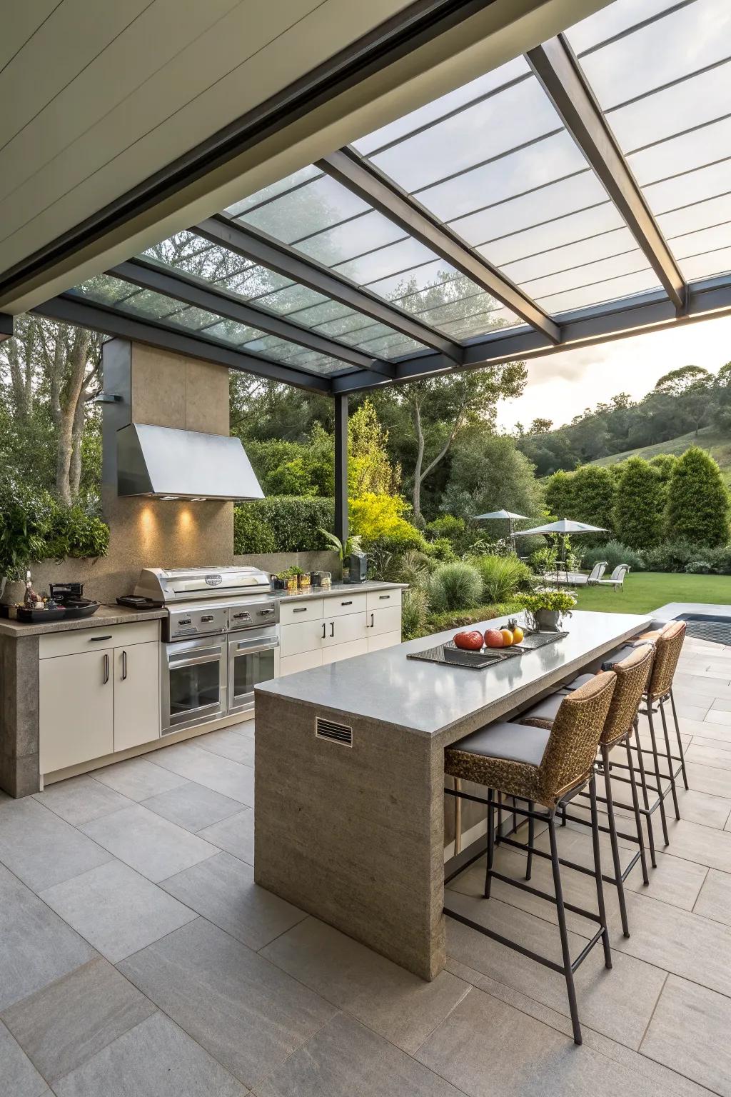 A retractable roof offers flexibility and comfort for any occasion.