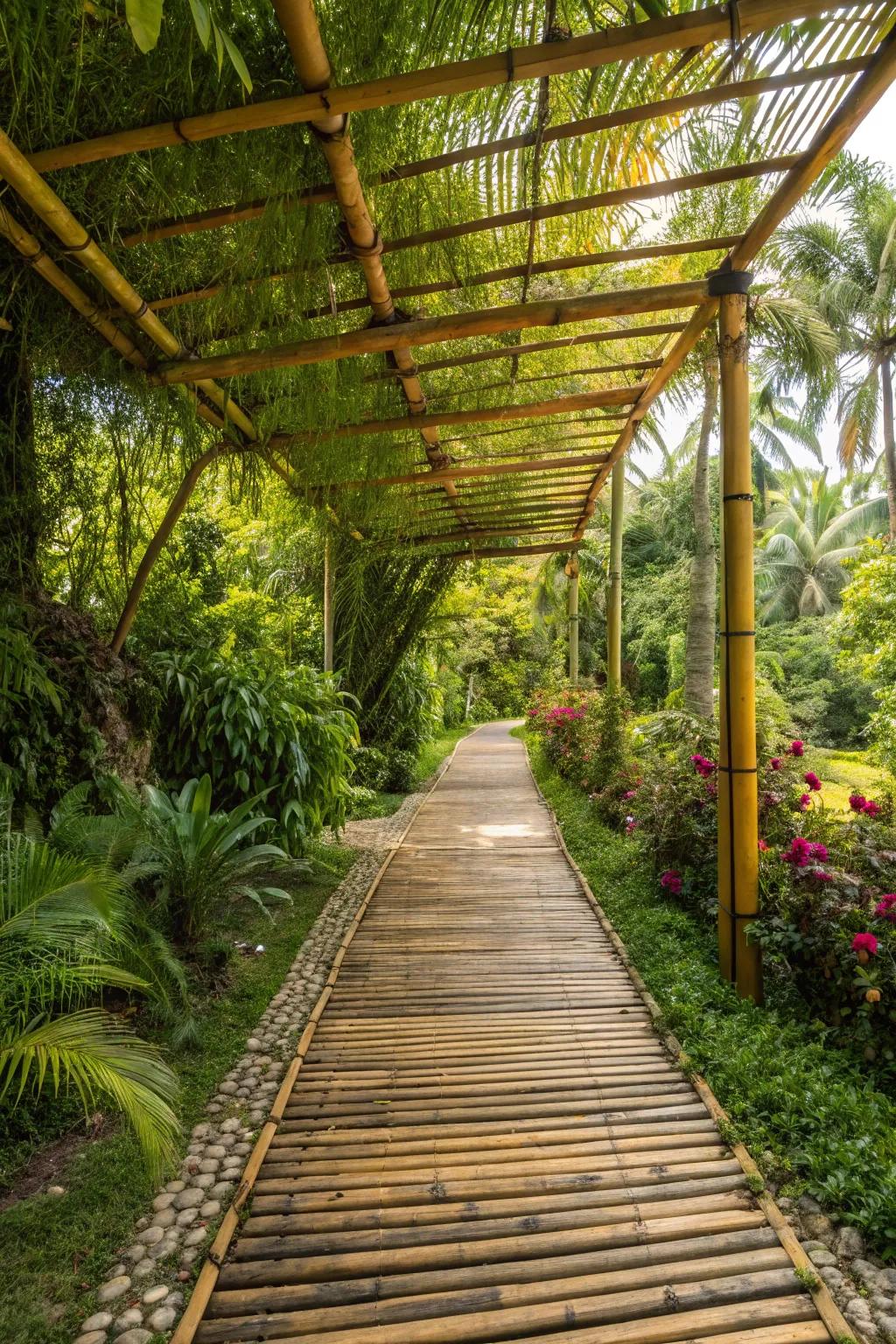A bamboo walkway that evokes tropical serenity.
