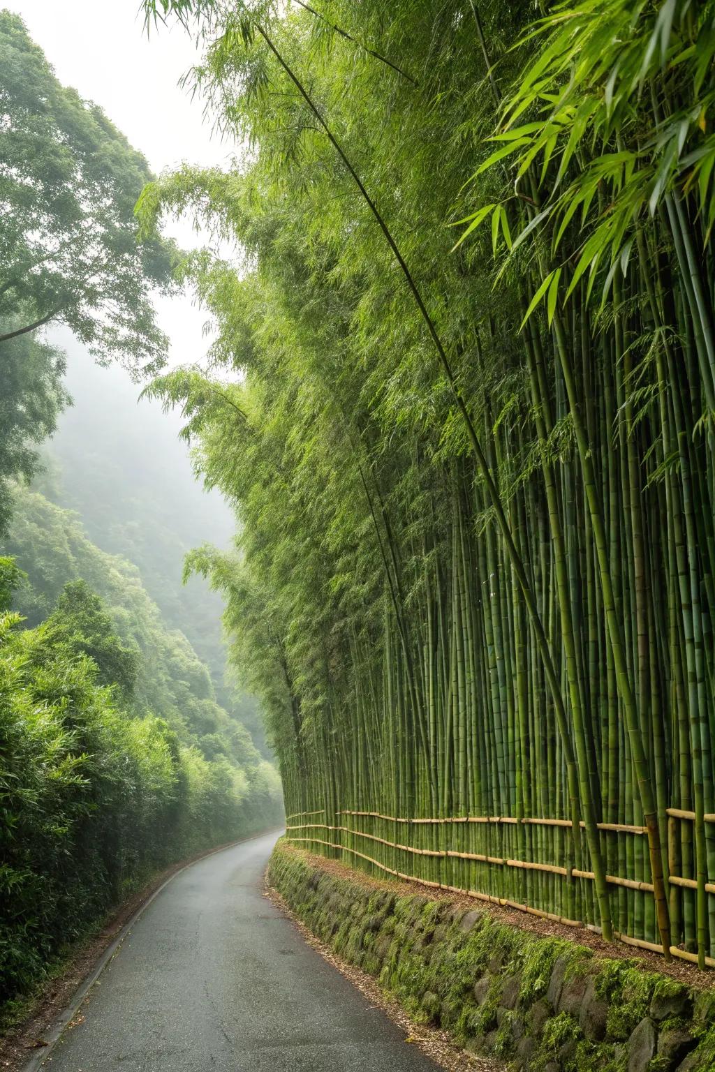 Free-range growing bamboo creates a lush living wall.