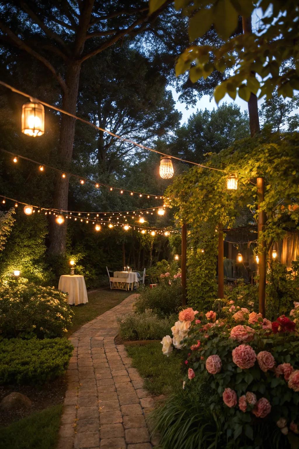 Decorative lighting adds warmth to the evening.