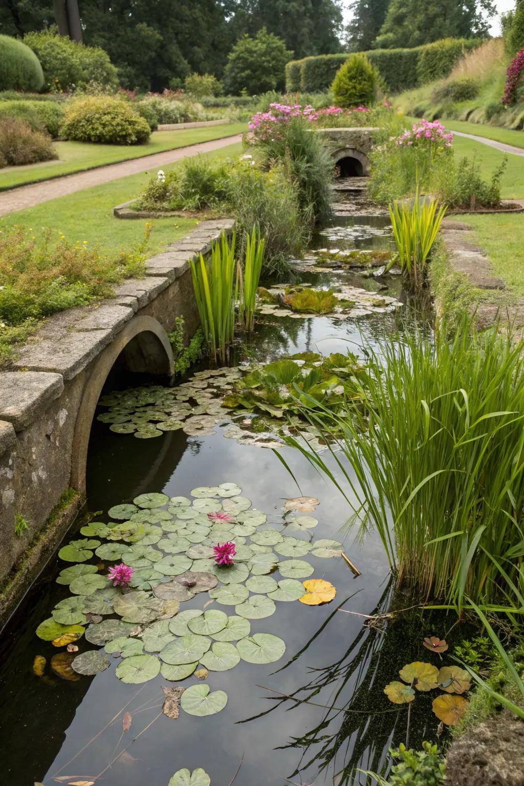 Water gardens add natural beauty and diversity to culverts.