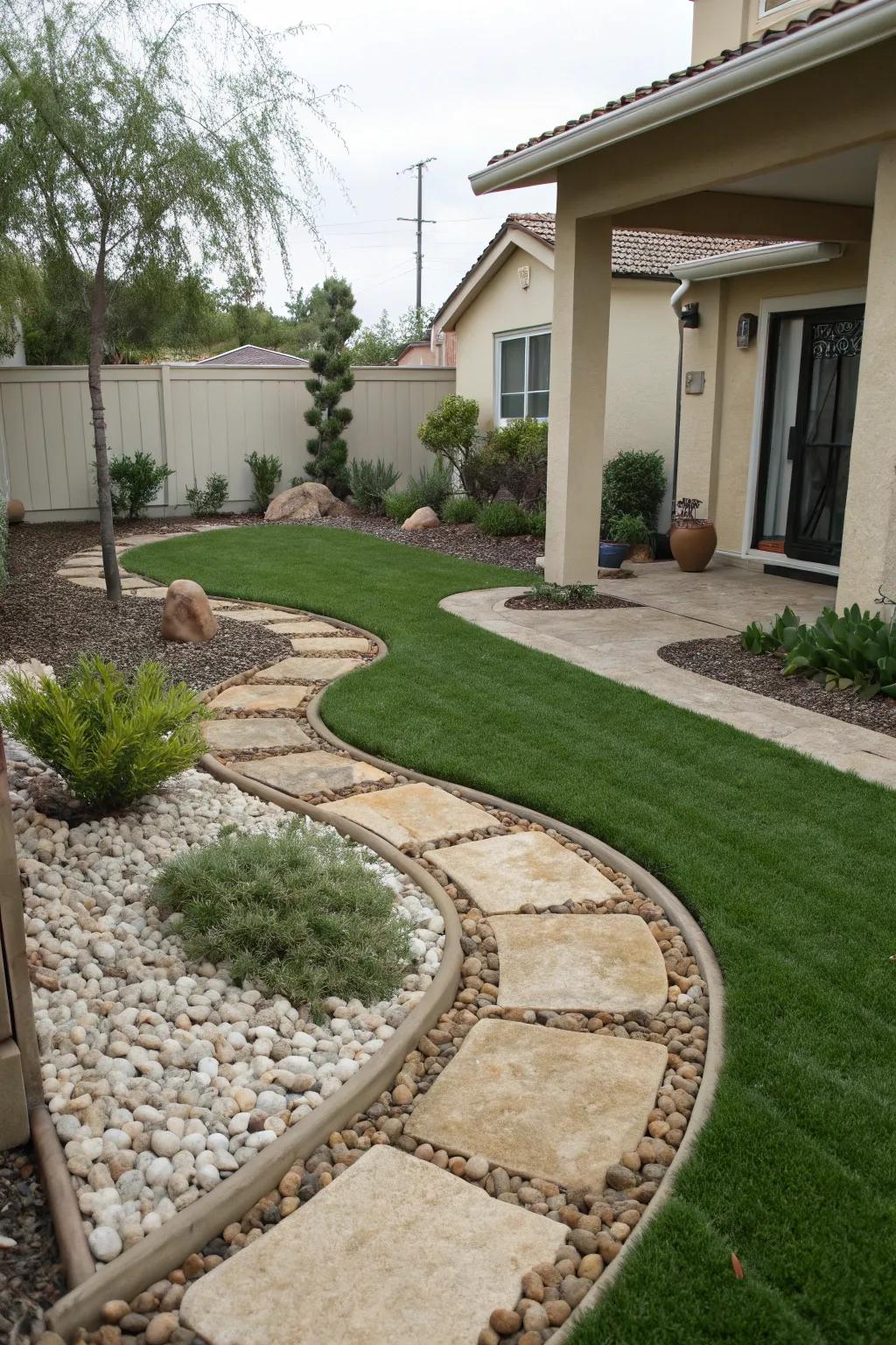 Pebbled pathways and artificial turf as stylish lawn alternatives