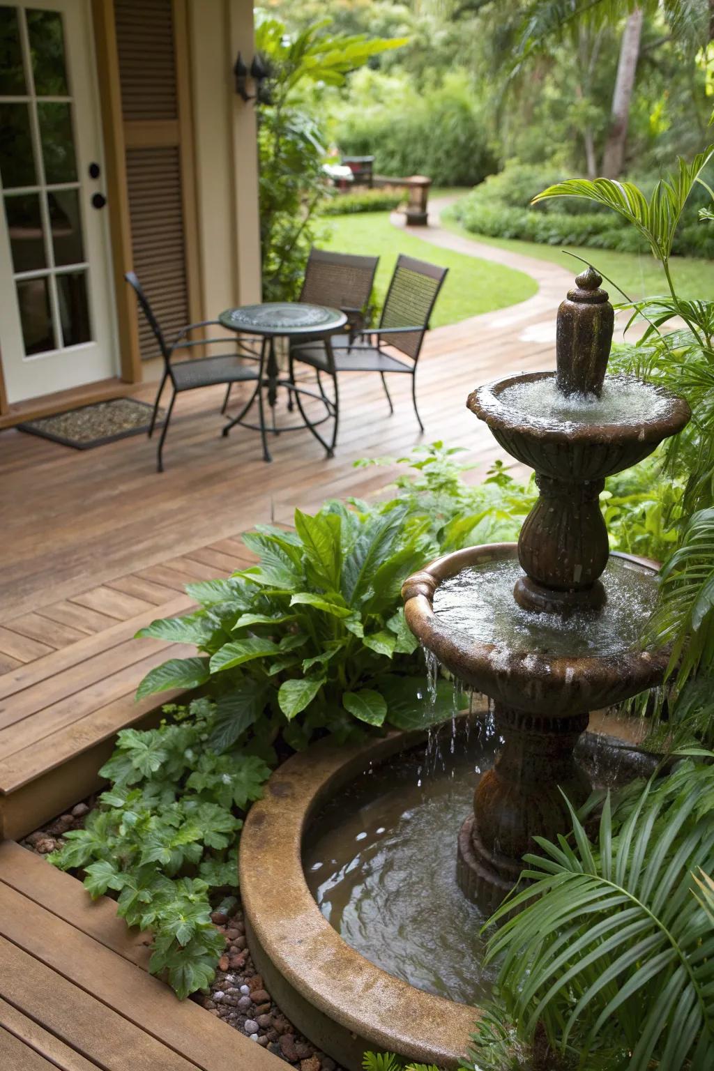 A water feature adds tranquility and charm to your deck.