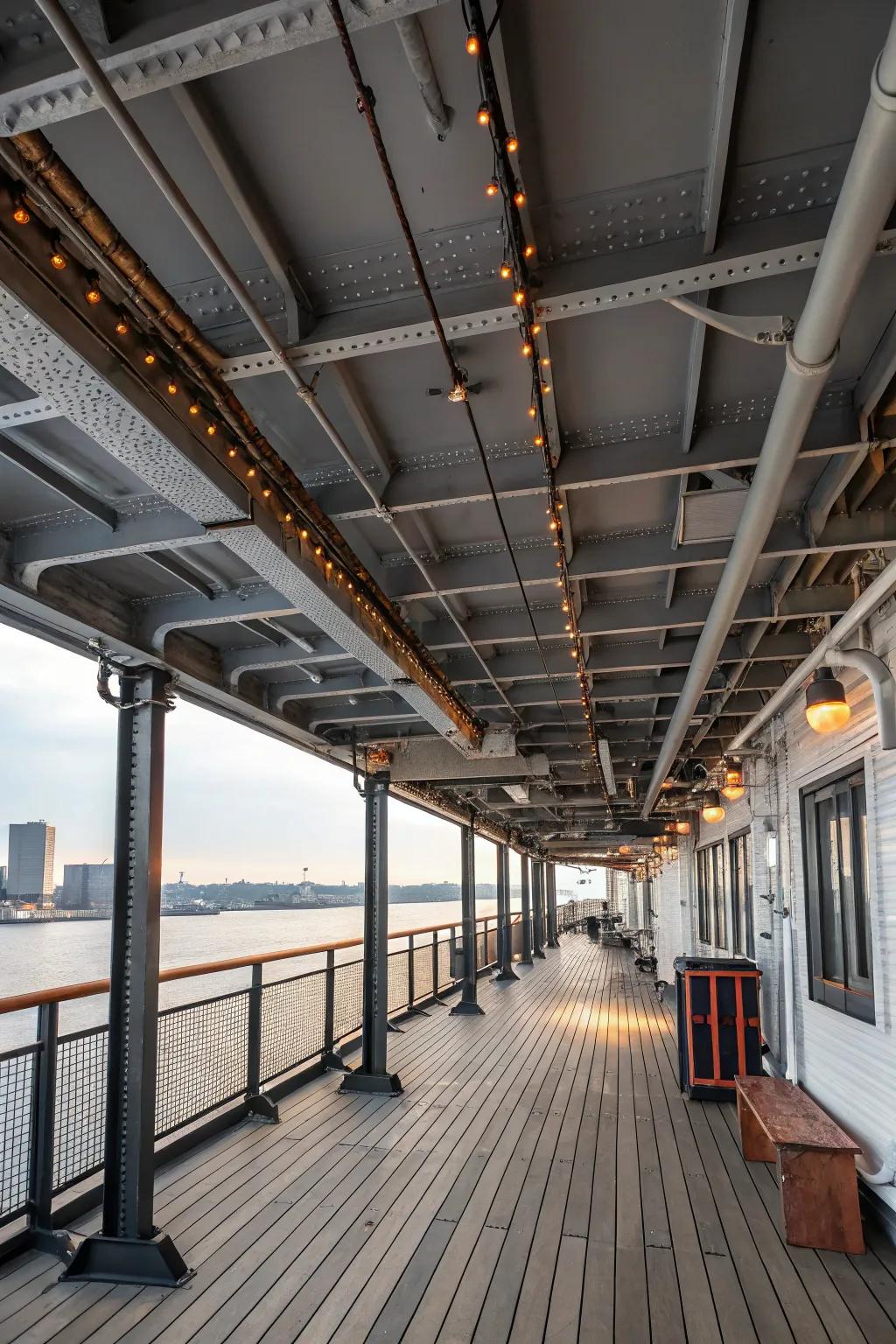 Industrial-style ceilings make a bold statement in outdoor design.