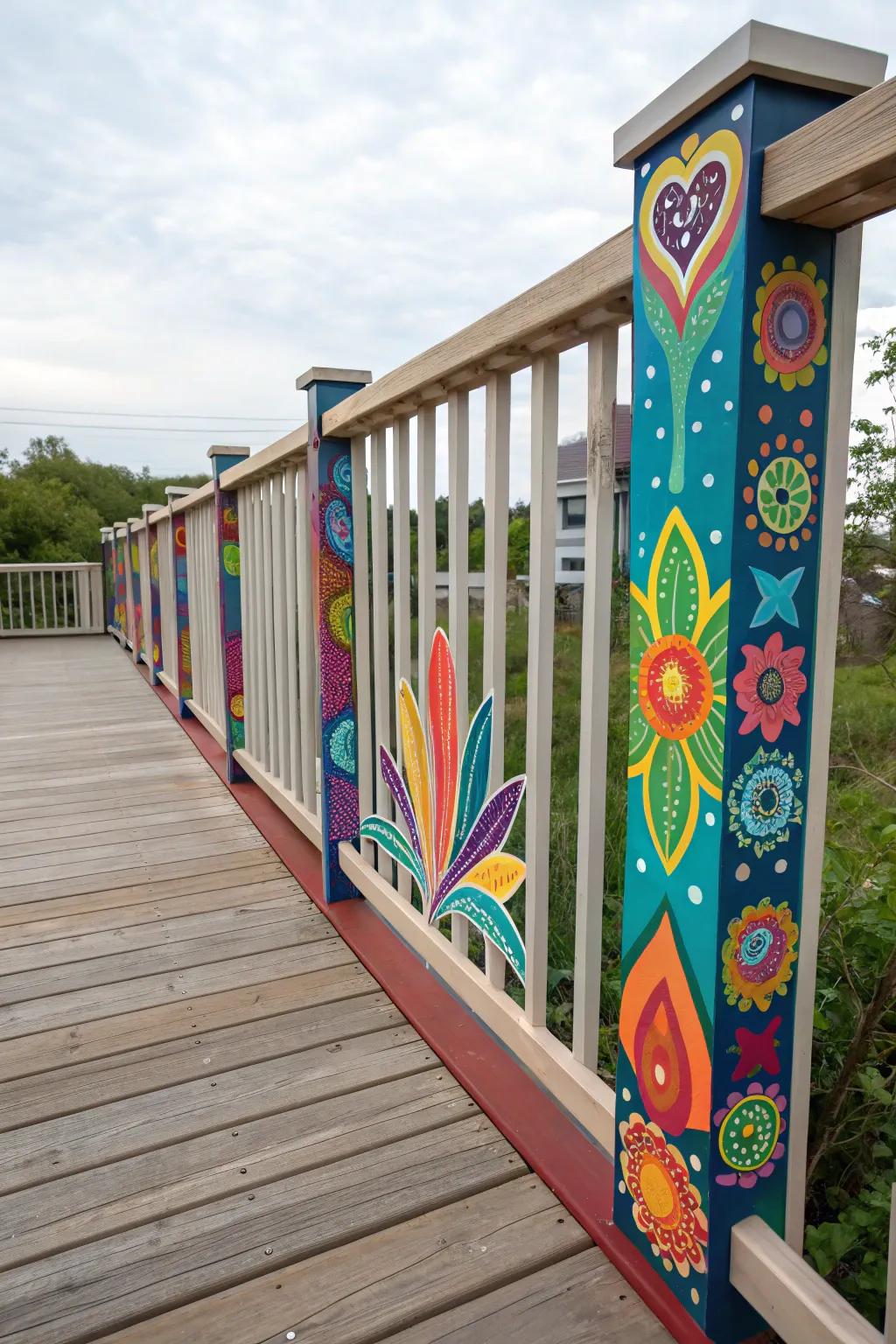 Painted designs add a personal and colorful touch to your deck fence.