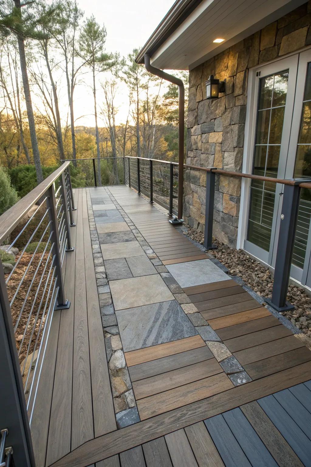 Mixing materials adds visual interest to your deck.
