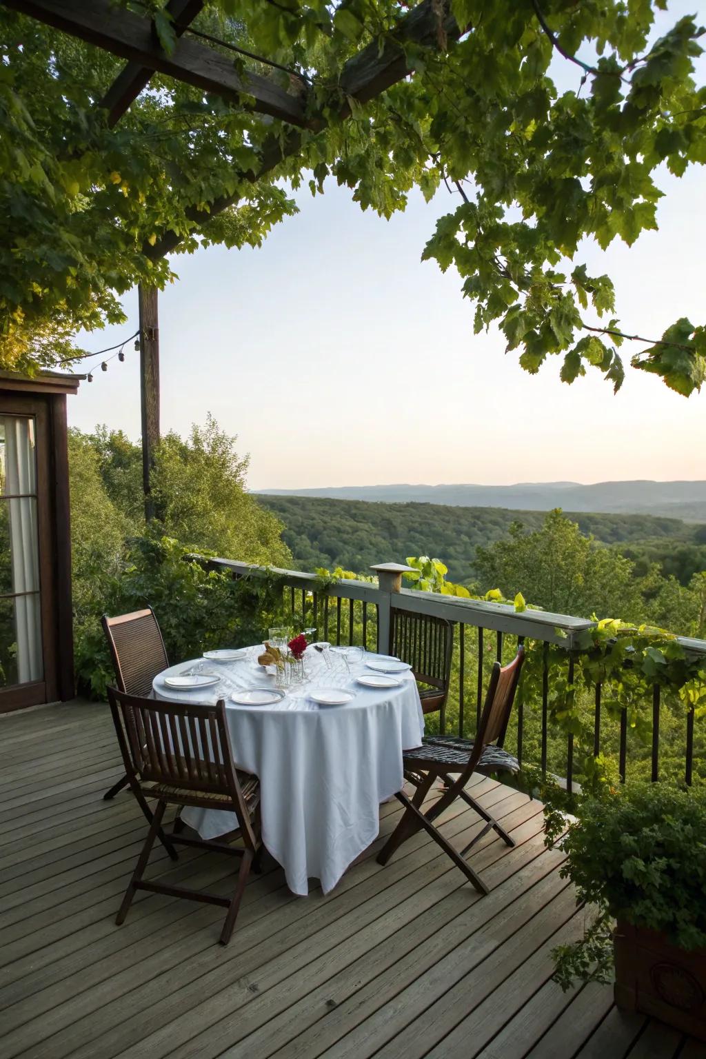 An outdoor dining area transforms a side deck into a perfect spot for meals.