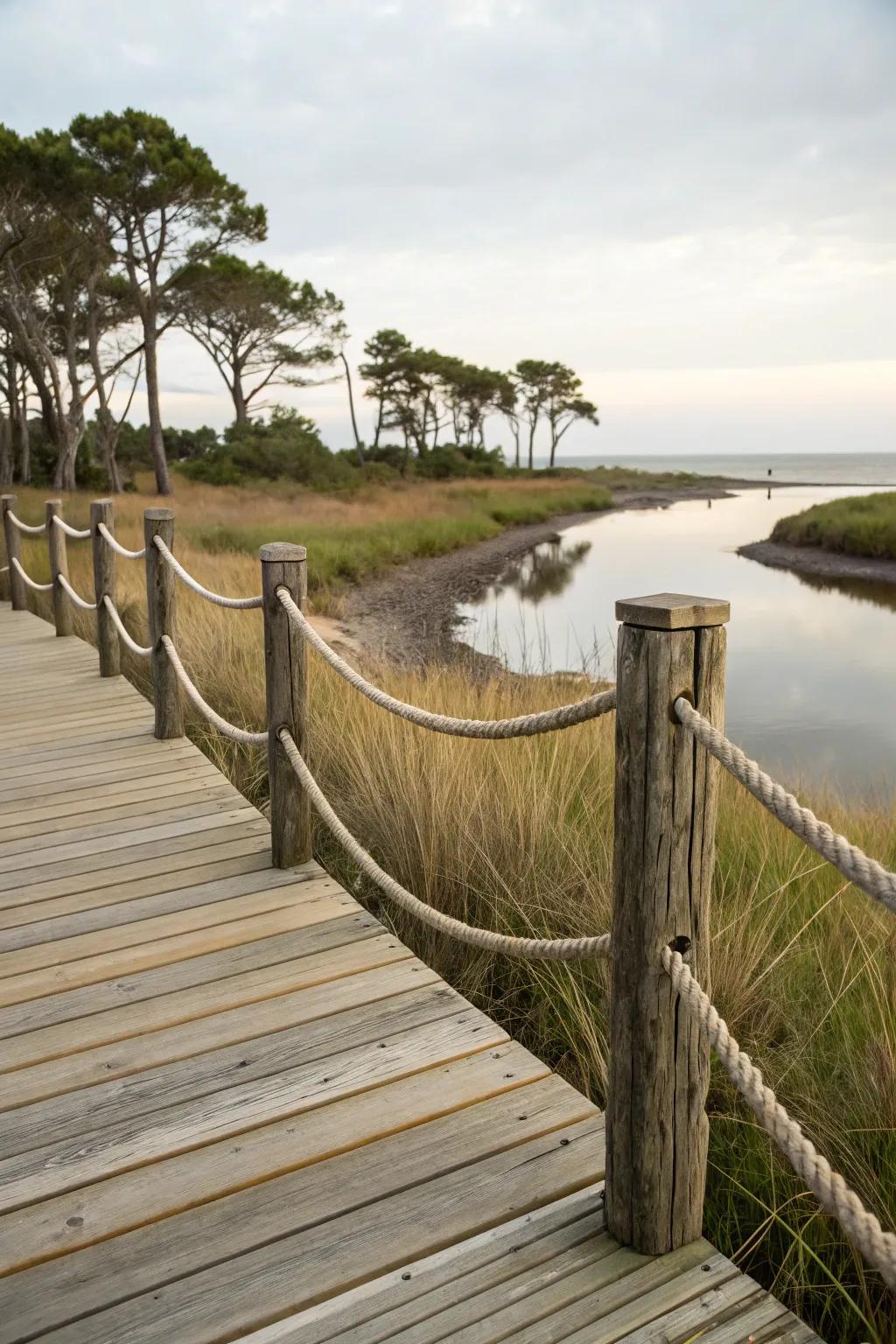 A deck with charming rope railings for a nautical feel.
