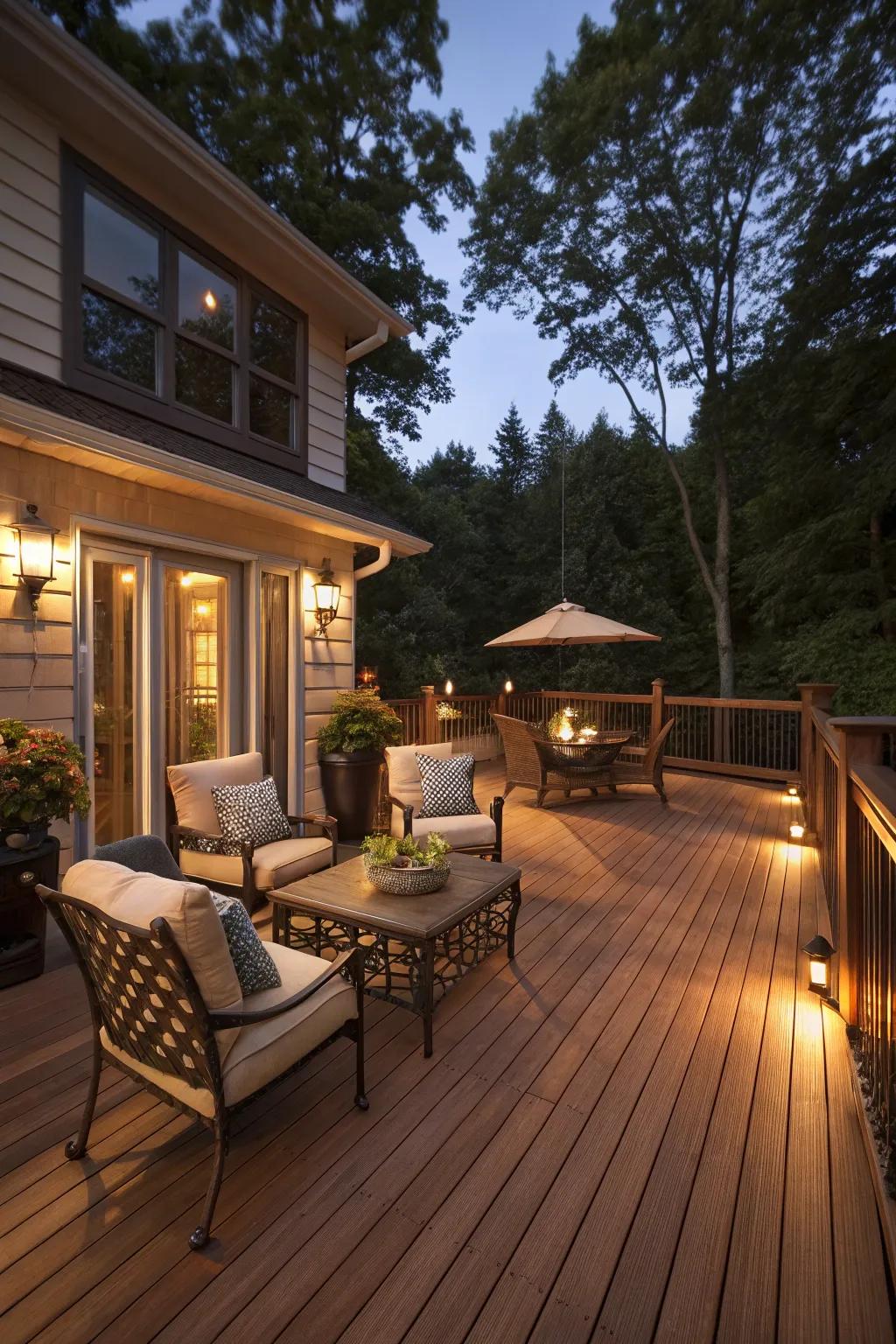 An elegant chestnut deck that invites you to relax and unwind.