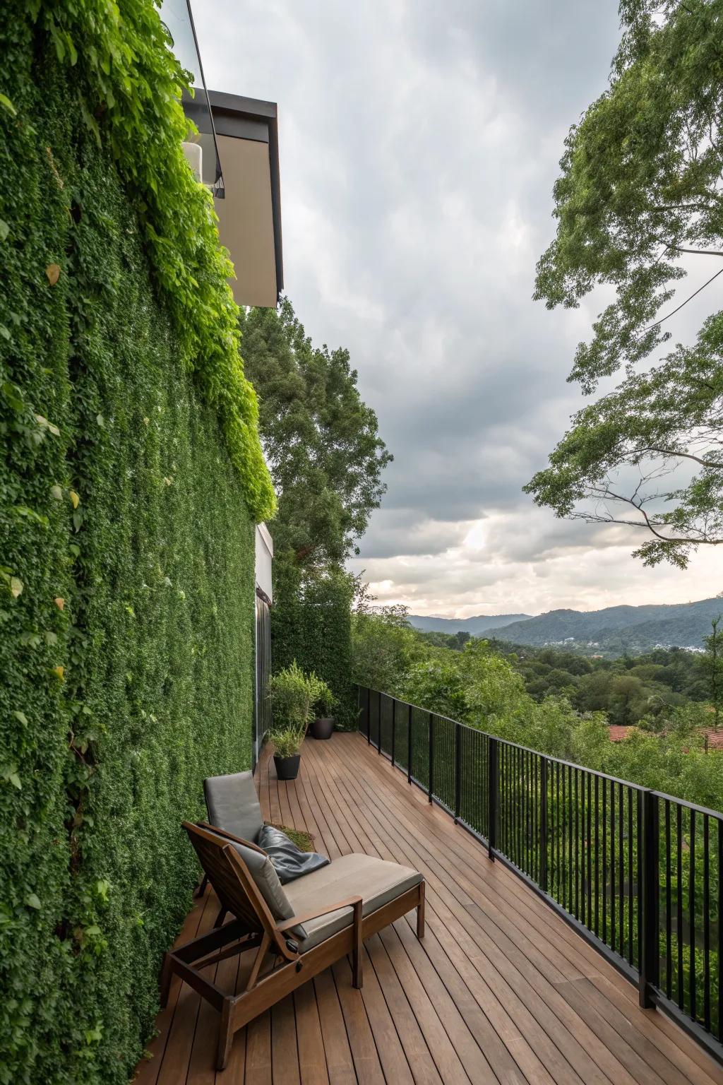 Green walls offer privacy and a touch of nature.