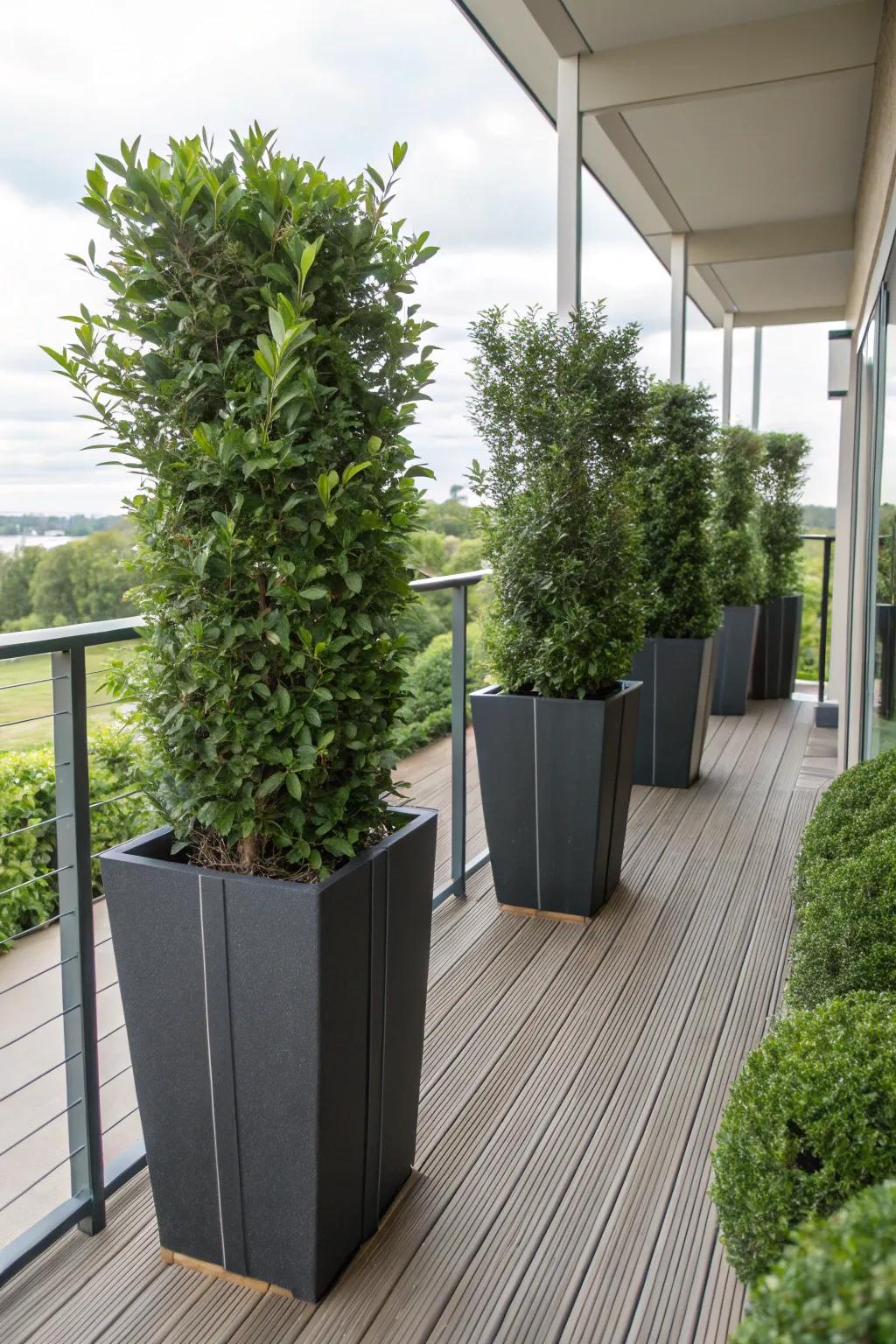 Tall planters offer privacy while maintaining style.