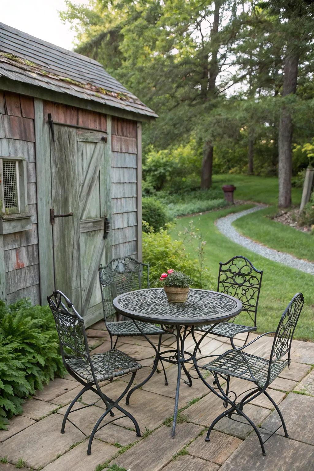 A vintage patio setup offering charm and functionality.