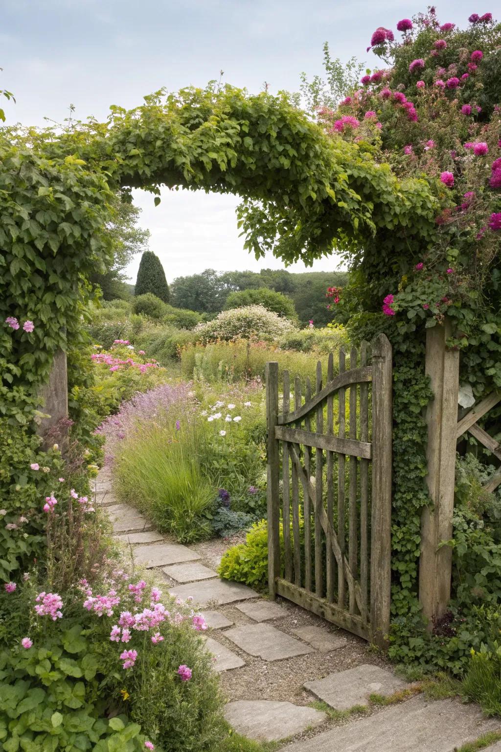 A hidden gate surprise adds intrigue to garden design.