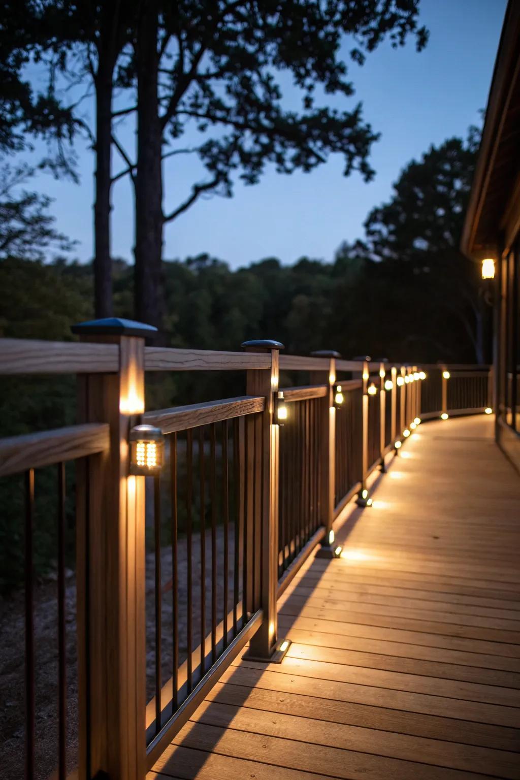 Lighted railings enhance your deck's ambiance for evening gatherings.